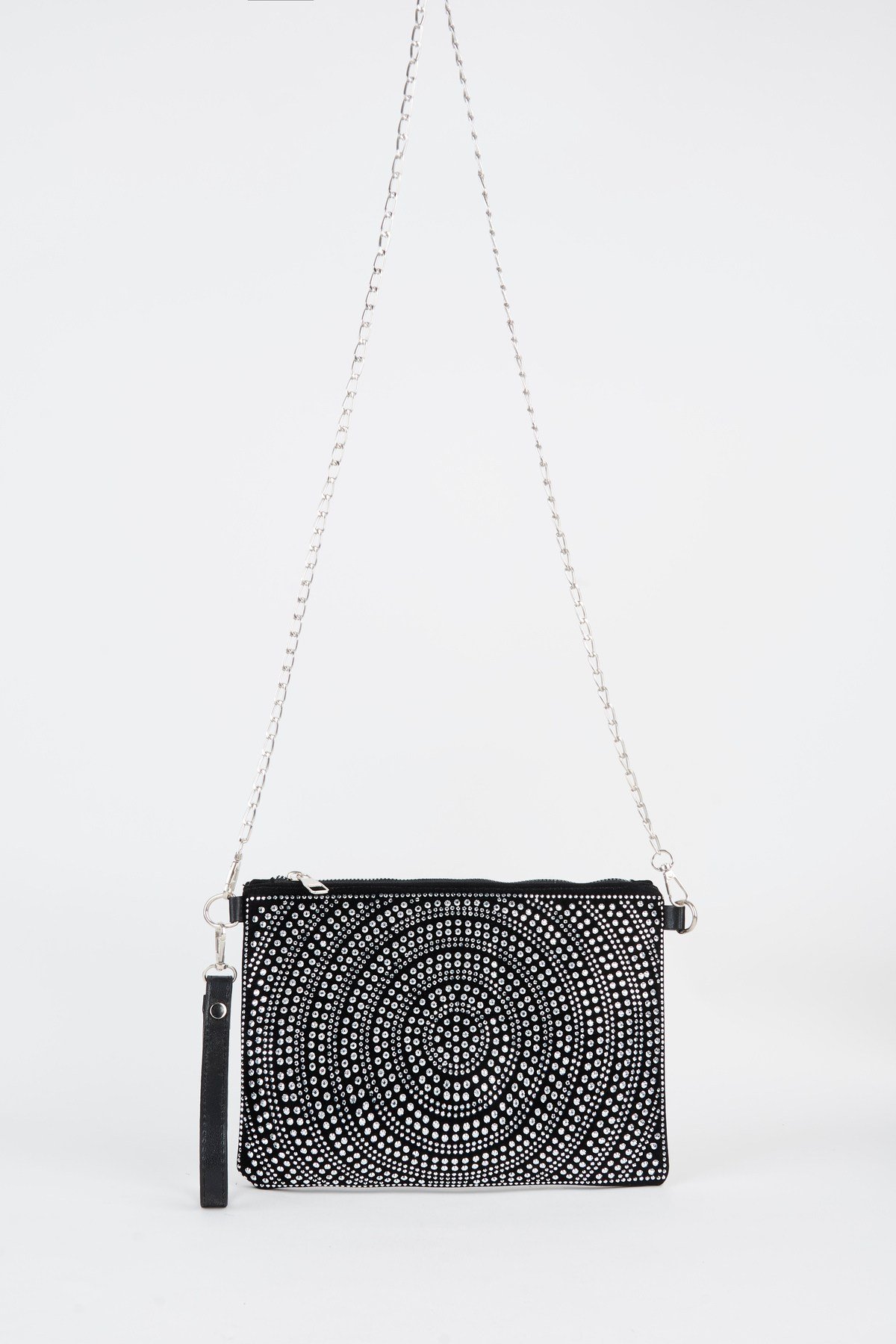 Kadın Halka Gümüş Taşlı Süet Bilek Askılı Ve Zincir Askılı Portföy El Ve Clutch Çanta