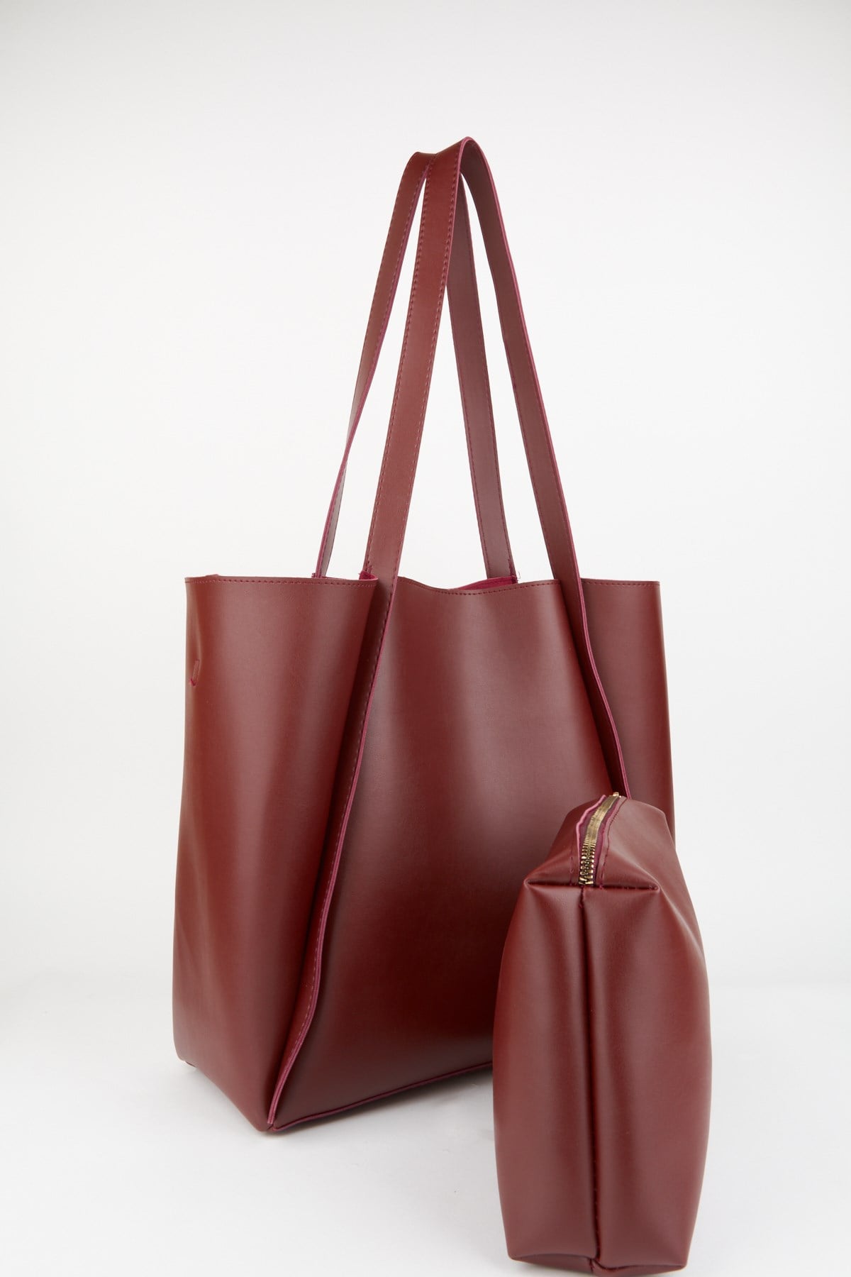 Kadın Kanguru Bordo Yavrulu Katlanabilir İçi Süet Yumuşak Deri Büyük Boy Shopper Çanta