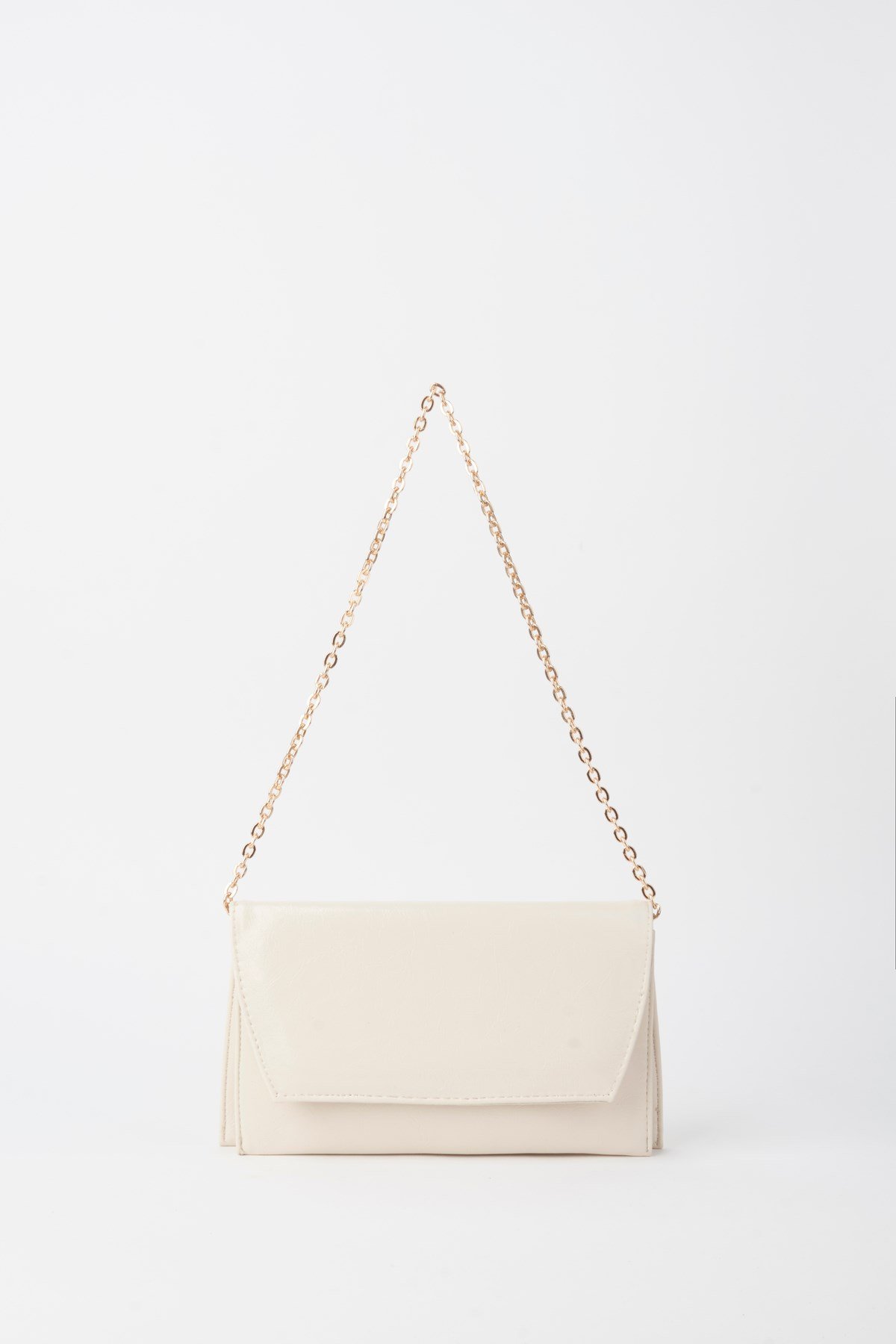 Kadın Krem Zarf Tasarım 2 Bölmeli Mini Zincir Askılı Çıt Çıt Kapama Clutch Ve El Çantası