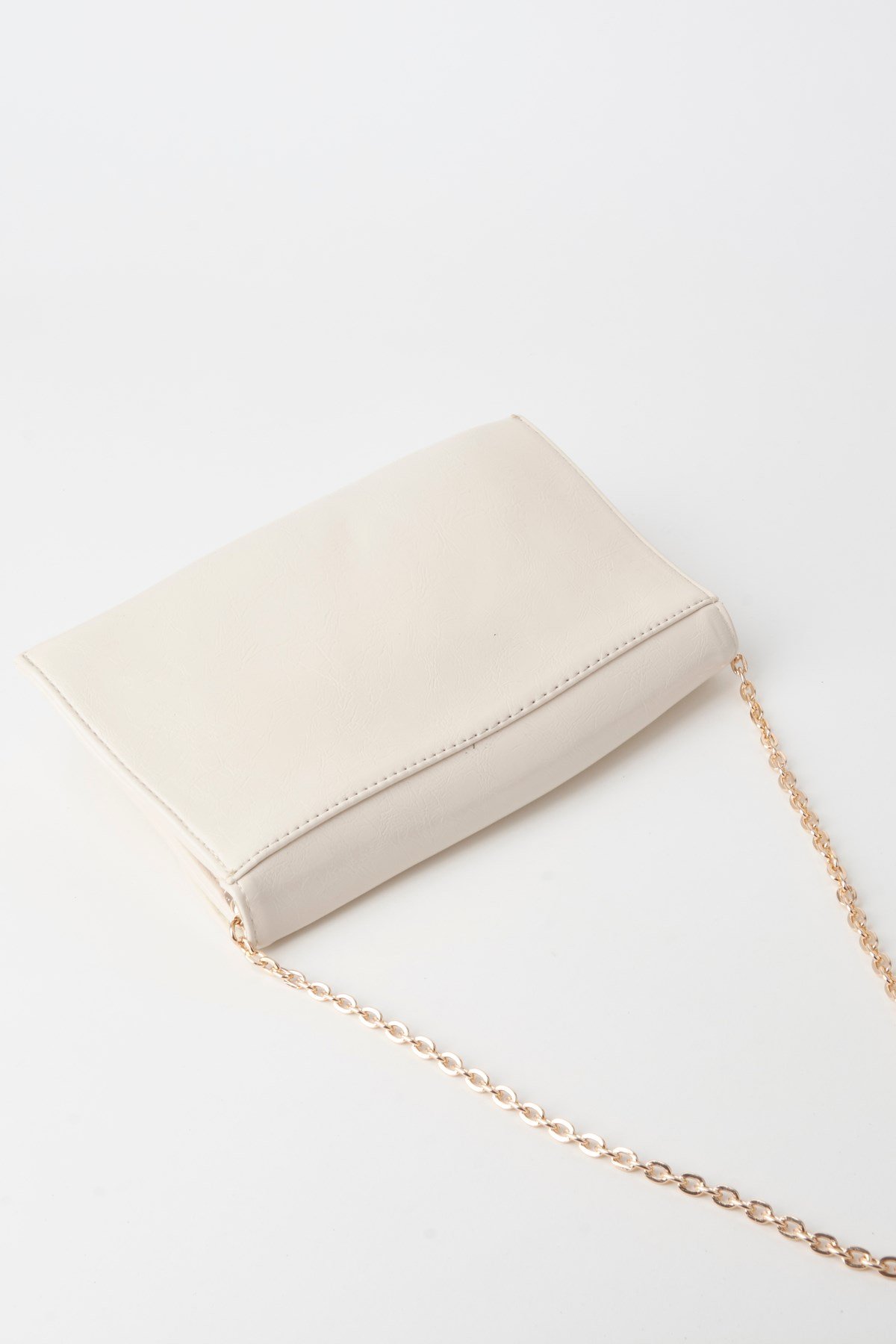 Kadın Krem Zarf Tasarım 2 Bölmeli Mini Zincir Askılı Çıt Çıt Kapama Clutch Ve El Çantası