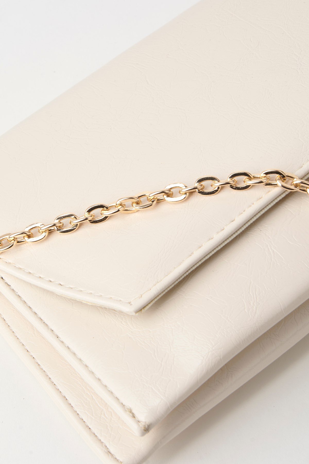 Kadın Krem Zarf Tasarım 2 Bölmeli Mini Zincir Askılı Çıt Çıt Kapama Clutch Ve El Çantası