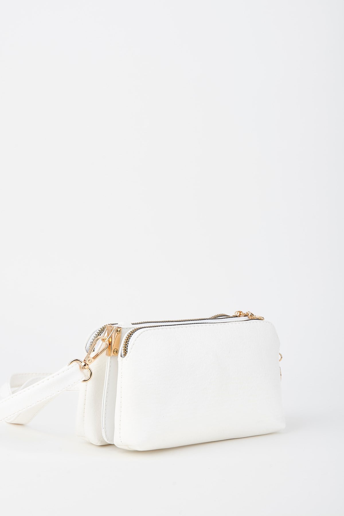 Kadın Melisa Beyaz 3 Bölmeli Fermuar Kapama Küçük Boy Ayarlanabilir Askılı El Kol Ve Omuz Çantası