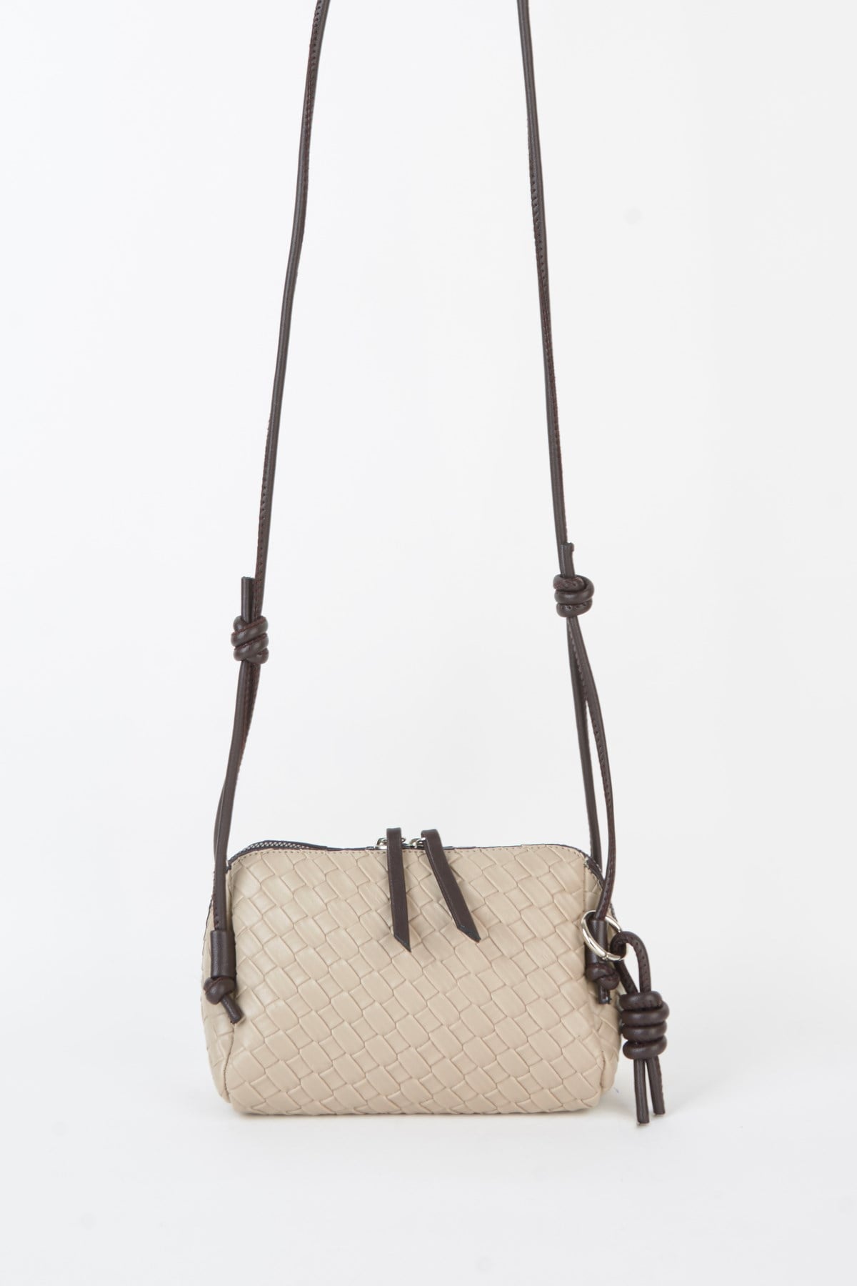 Kadın Nazen Vizon Örgü Tasarım Suni Deri Küçük Boy Fermuar Ve El Kol Ve Omuz Çantası