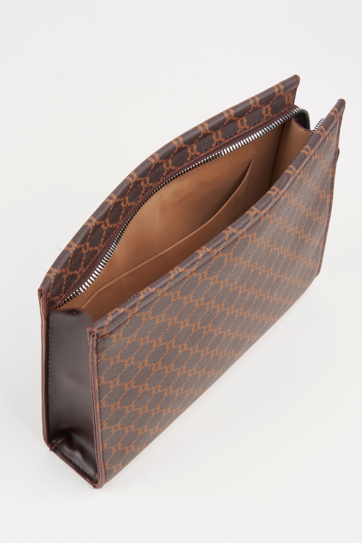 Kadın Petunya Desenli Acı Kahve Astarlı Suni Deri Bilek Askılı Portföy El Ve Clutch Çanta