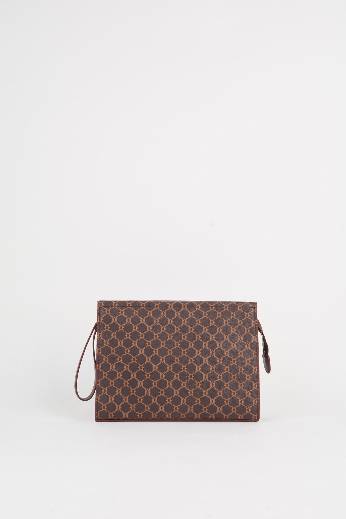 Kadın Petunya Desenli Acı Kahve Astarlı Suni Deri Bilek Askılı Portföy El Ve Clutch Çanta