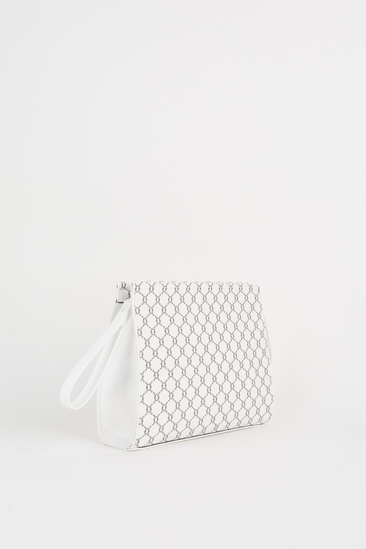 Kadın Petunya Desenli Beyaz Astarlı Suni Deri Bilek Askılı Portföy El Ve Clutch Çanta