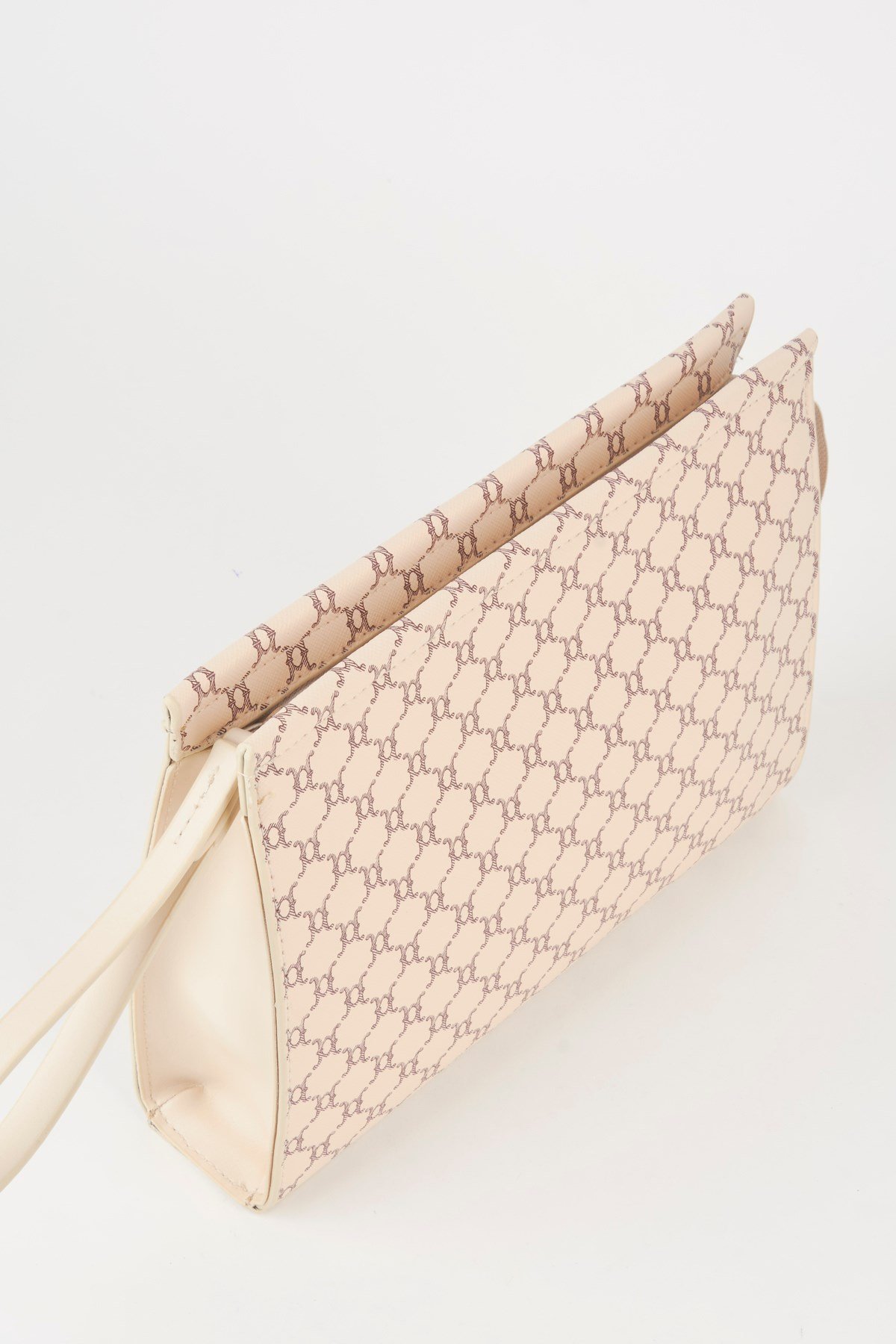 Kadın Petunya Desenli Krem Astarlı Suni Deri Bilek Askılı Portföy El Ve Clutch Çanta