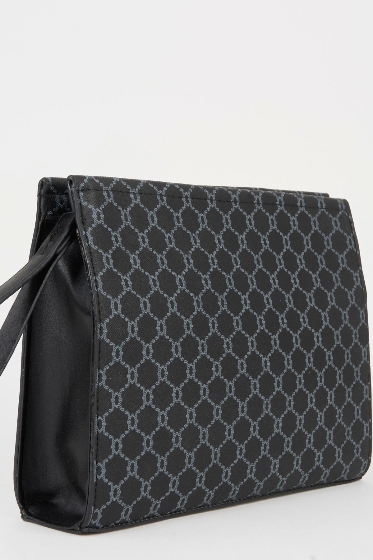 Kadın Petunya Desenli Siyah Astarlı Suni Deri Bilek Askılı Portföy El Ve Clutch Çanta
