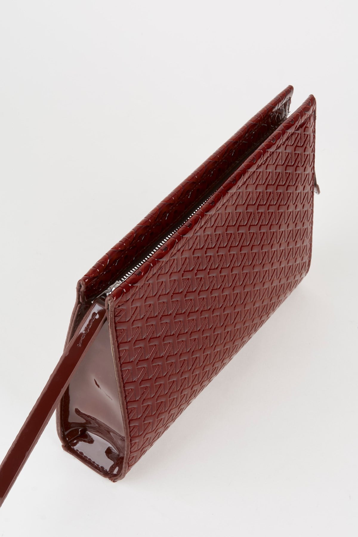 Kadın Petunya Dokulu Acı Kahve Astarlı Suni Deri Bilek Askılı Portföy El Ve Clutch Çanta