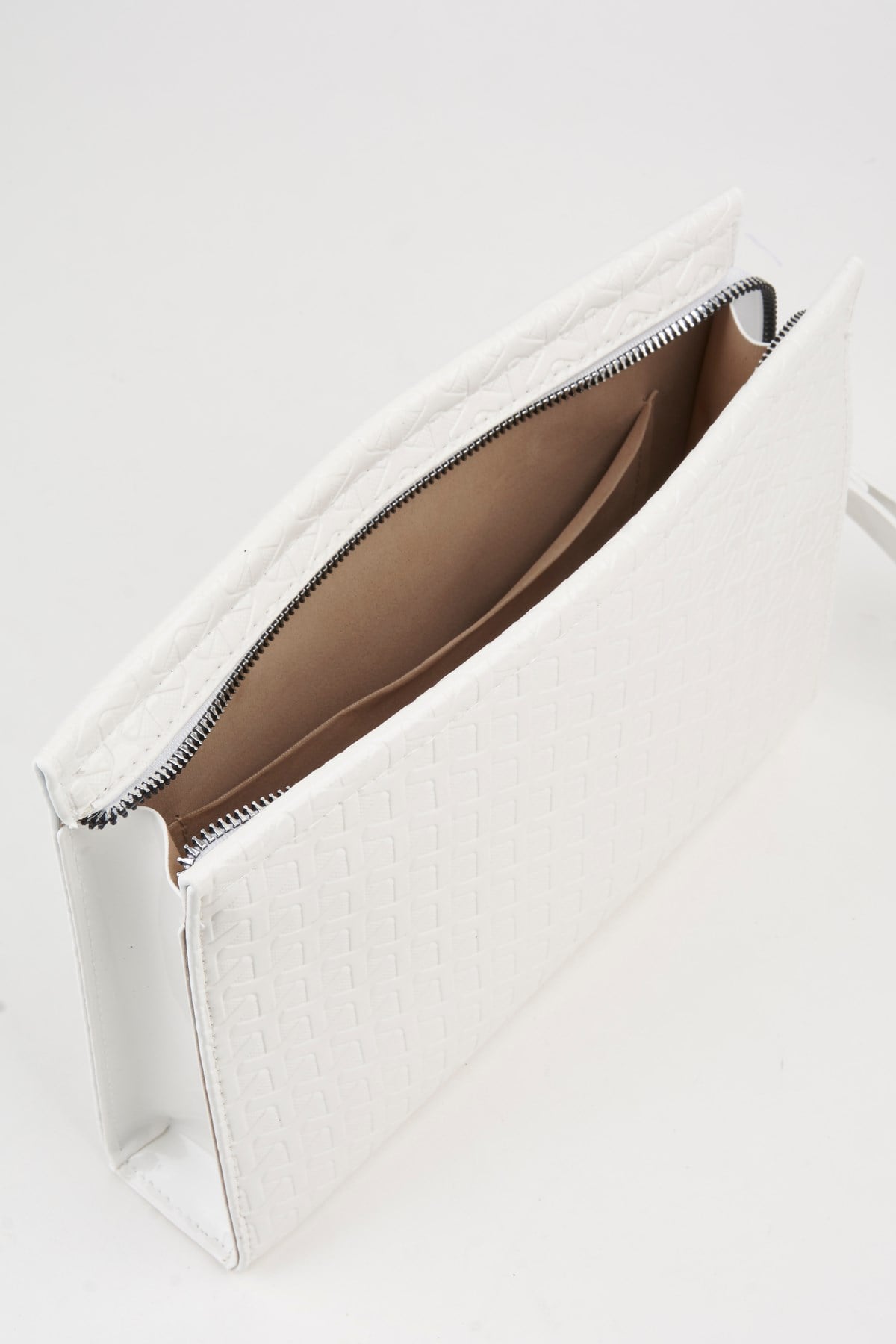 Kadın Petunya Dokulu Beyaz Astarlı Suni Deri Bilek Askılı Portföy El Ve Clutch Çanta