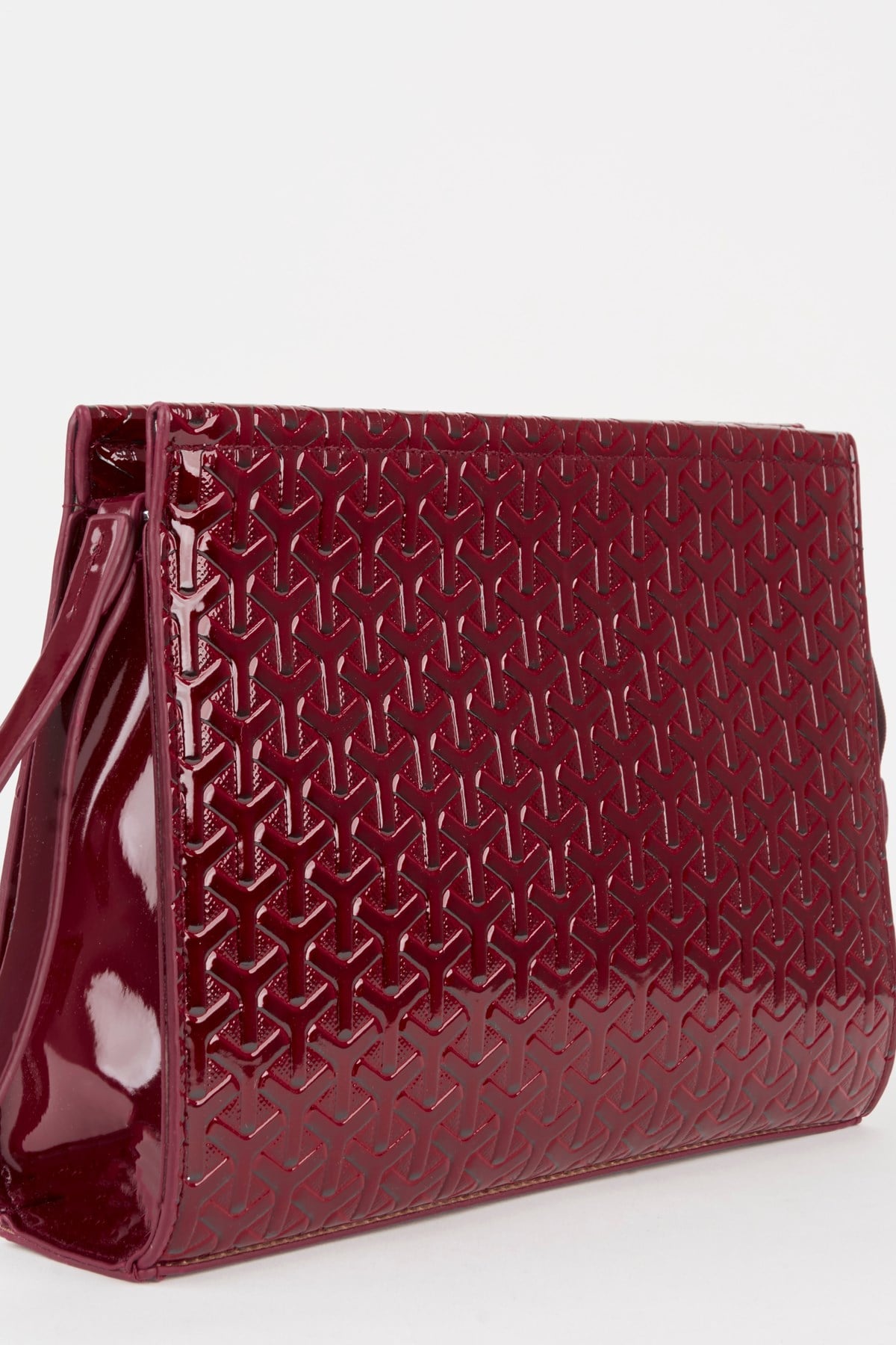Kadın Petunya Dokulu Bordo Astarlı Suni Deri Bilek Askılı Portföy El Ve Clutch Çanta