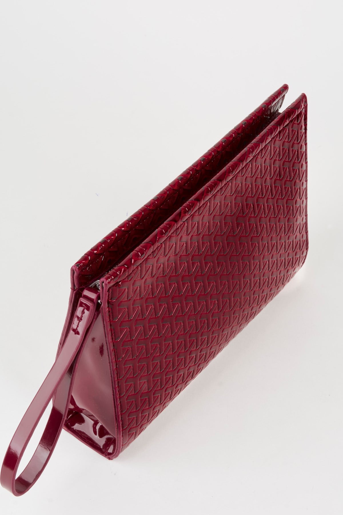 Kadın Petunya Dokulu Bordo Astarlı Suni Deri Bilek Askılı Portföy El Ve Clutch Çanta