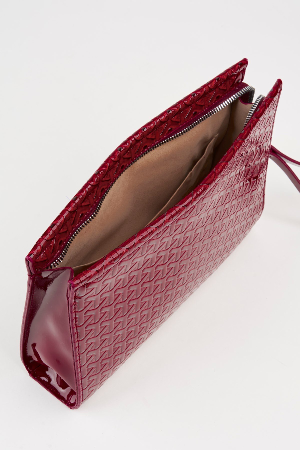 Kadın Petunya Dokulu Bordo Astarlı Suni Deri Bilek Askılı Portföy El Ve Clutch Çanta