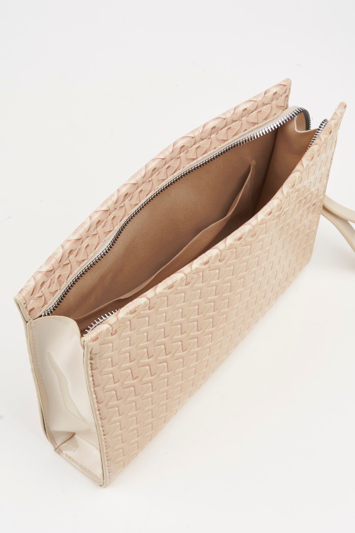 Kadın Petunya Dokulu Krem Astarlı Suni Deri Bilek Askılı Portföy El Ve Clutch Çanta