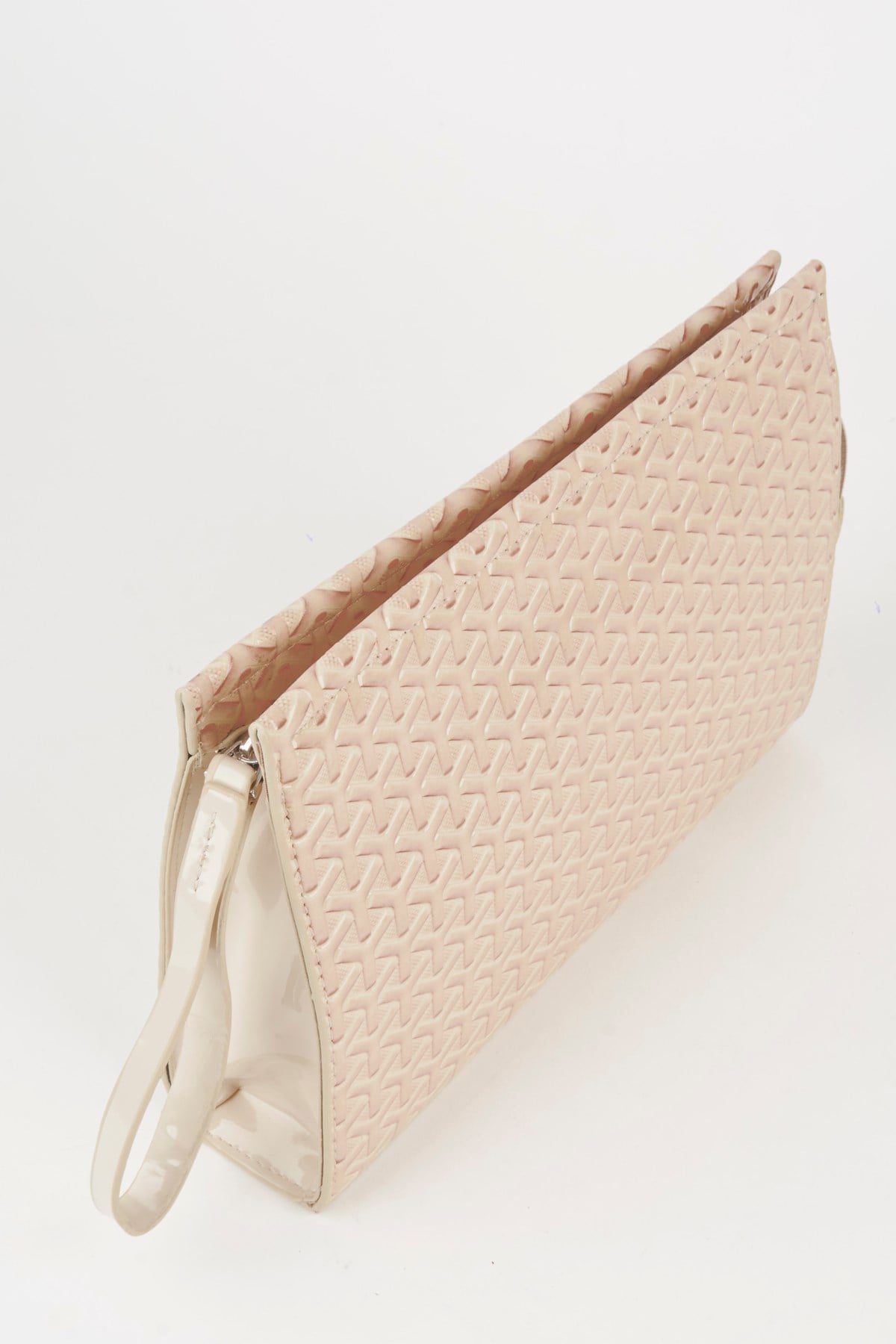 Kadın Petunya Dokulu Krem Astarlı Suni Deri Bilek Askılı Portföy El Ve Clutch Çanta