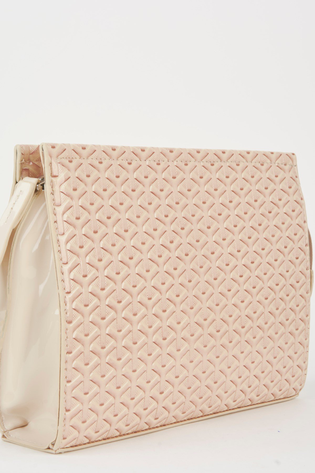 Kadın Petunya Dokulu Krem Astarlı Suni Deri Bilek Askılı Portföy El Ve Clutch Çanta