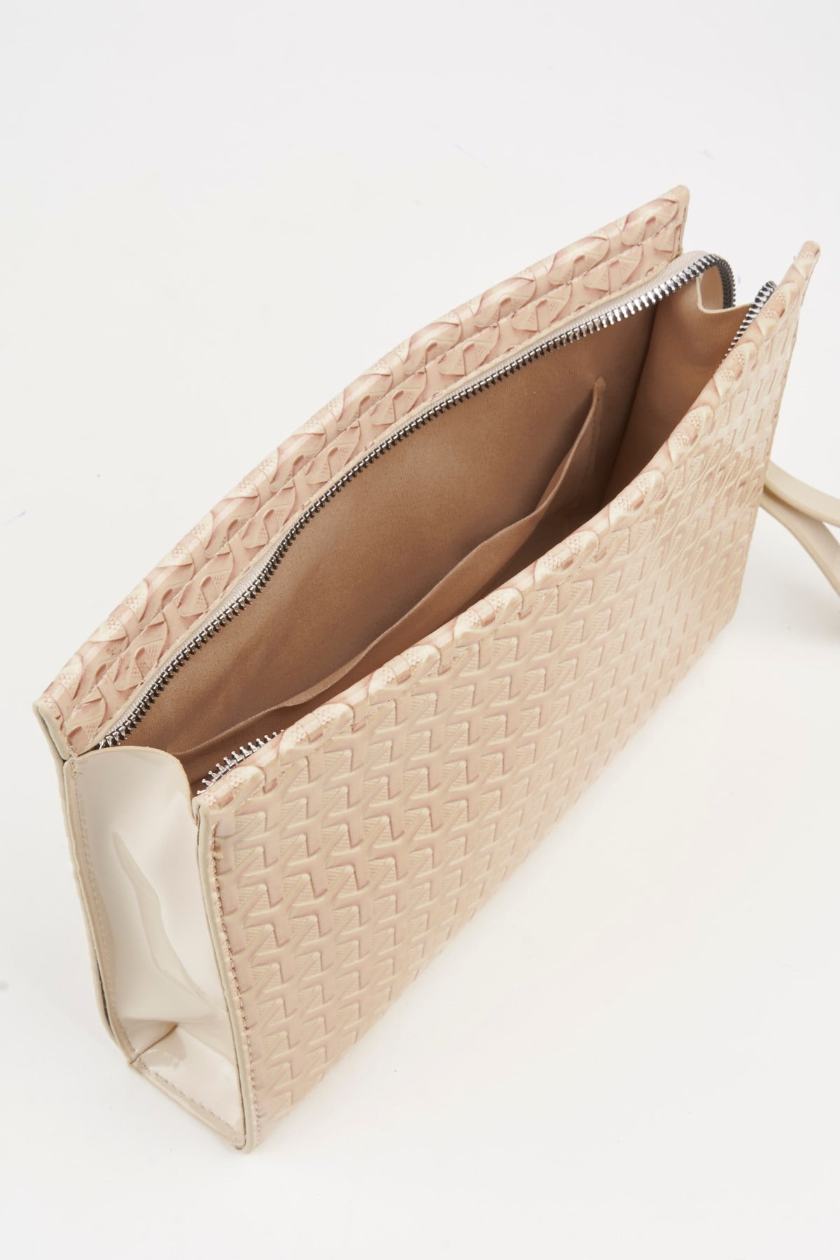 Kadın Petunya Dokulu Krem Astarlı Suni Deri Bilek Askılı Portföy El Ve Clutch Çanta