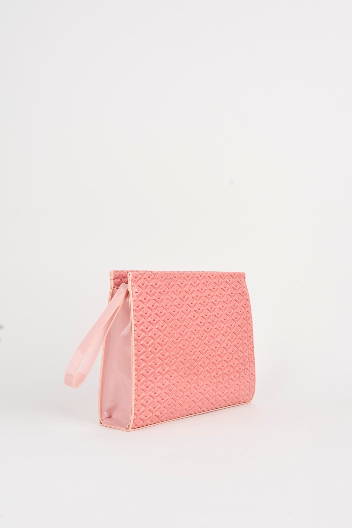 Kadın Petunya Dokulu Pudra Astarlı Suni Deri Bilek Askılı Portföy El Ve Clutch Çanta