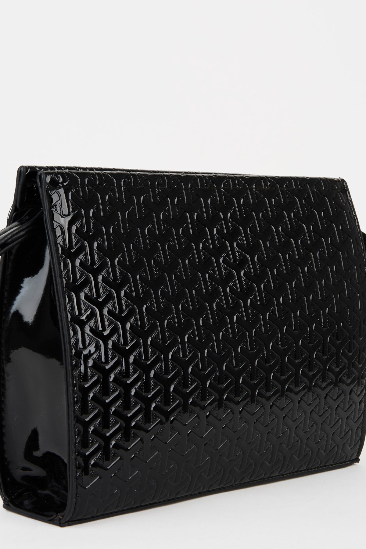 Kadın Petunya Dokulu Siyah Astarlı Suni Deri Bilek Askılı Portföy El Ve Clutch Çanta