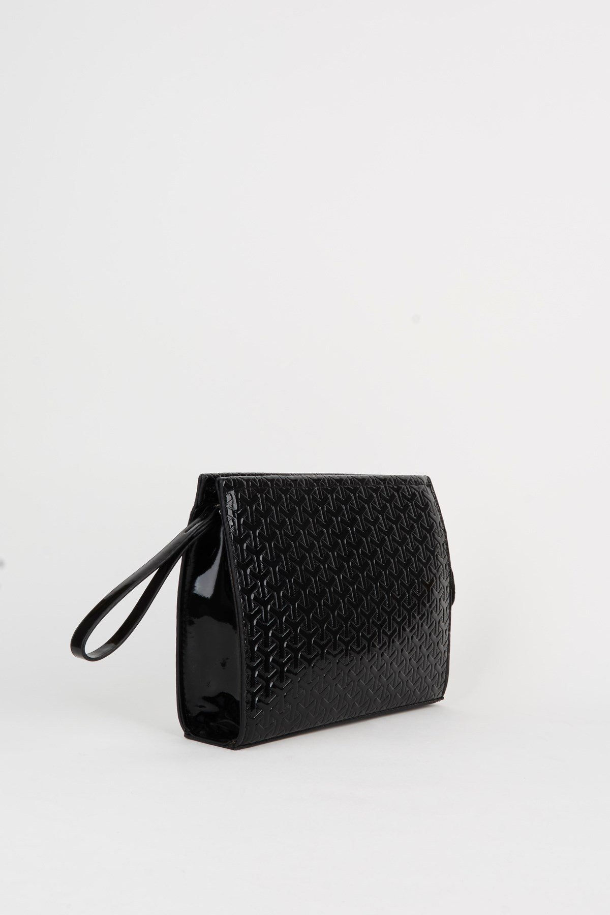 Kadın Petunya Dokulu Siyah Astarlı Suni Deri Bilek Askılı Portföy El Ve Clutch Çanta