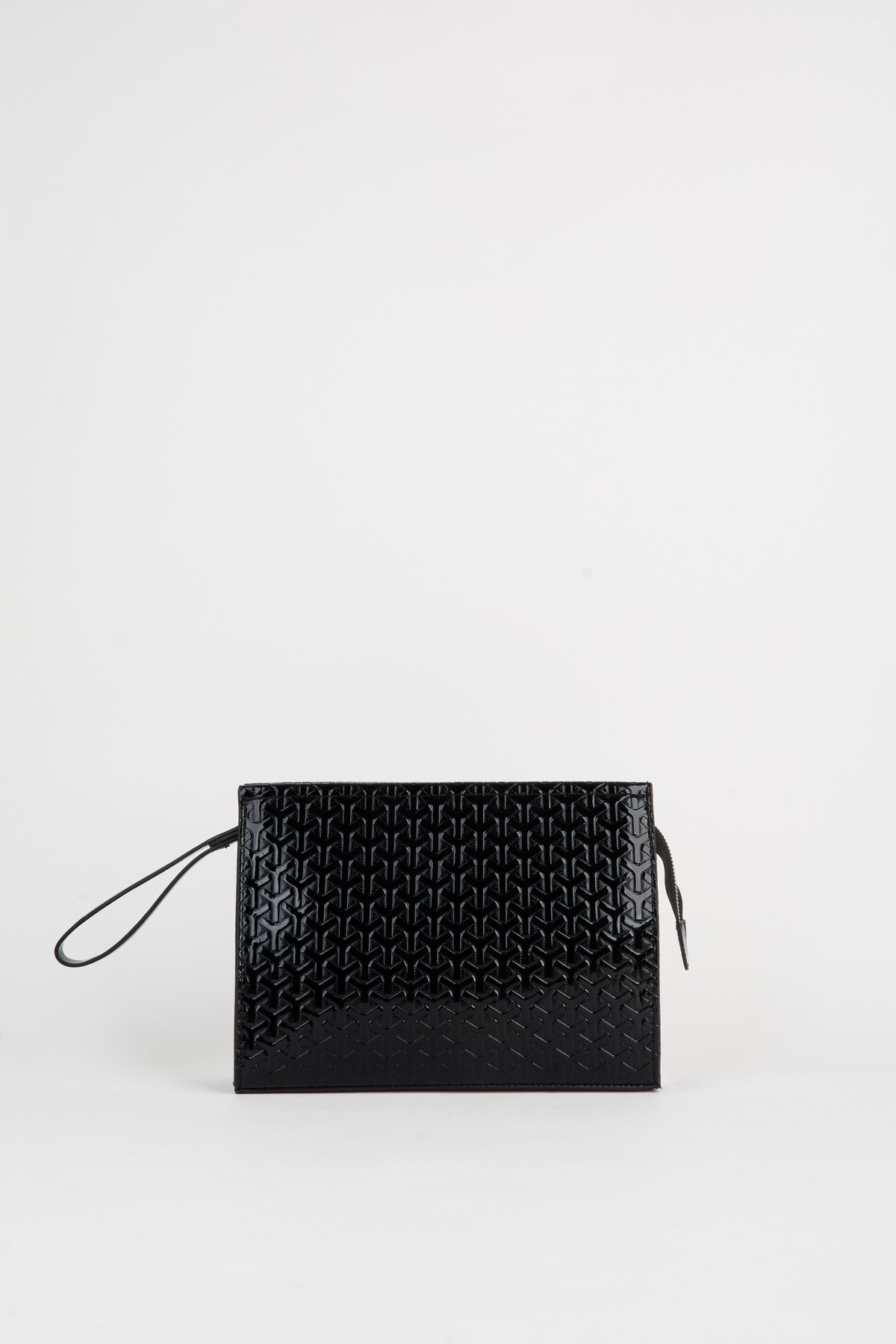Kadın Petunya Dokulu Siyah Astarlı Suni Deri Bilek Askılı Portföy El Ve Clutch Çanta