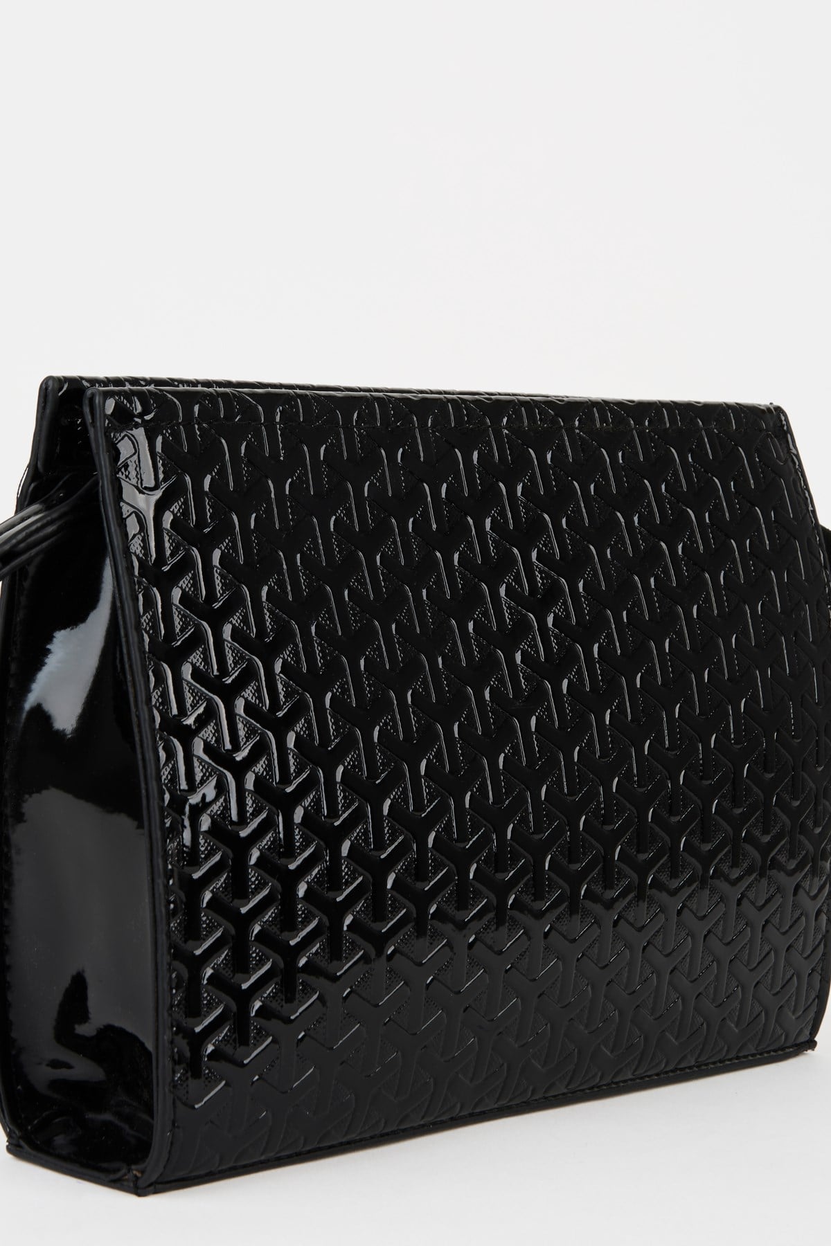 Kadın Petunya Dokulu Siyah Astarlı Suni Deri Bilek Askılı Portföy El Ve Clutch Çanta