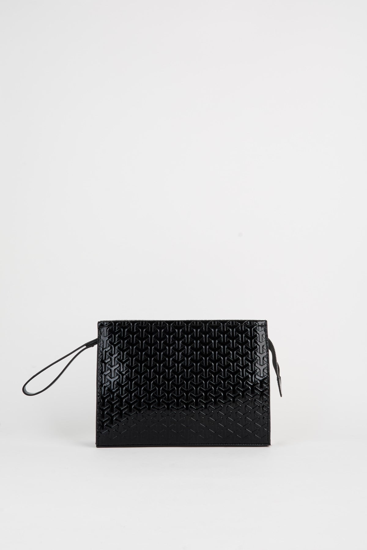 Kadın Petunya Dokulu Siyah Astarlı Suni Deri Bilek Askılı Portföy El Ve Clutch Çanta