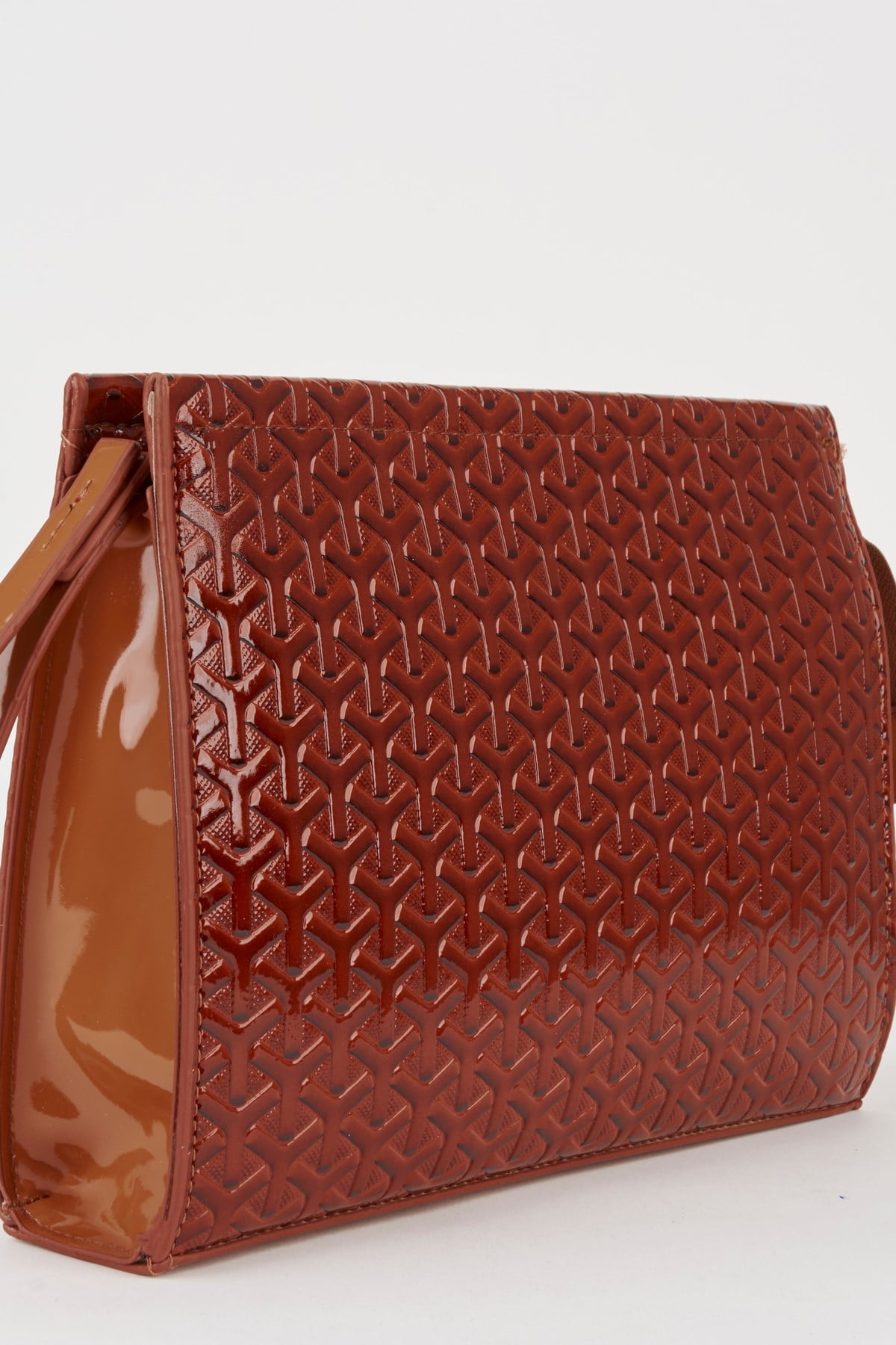 Kadın Petunya Dokulu Taba Astarlı Suni Deri Bilek Askılı Portföy El Ve Clutch Çanta