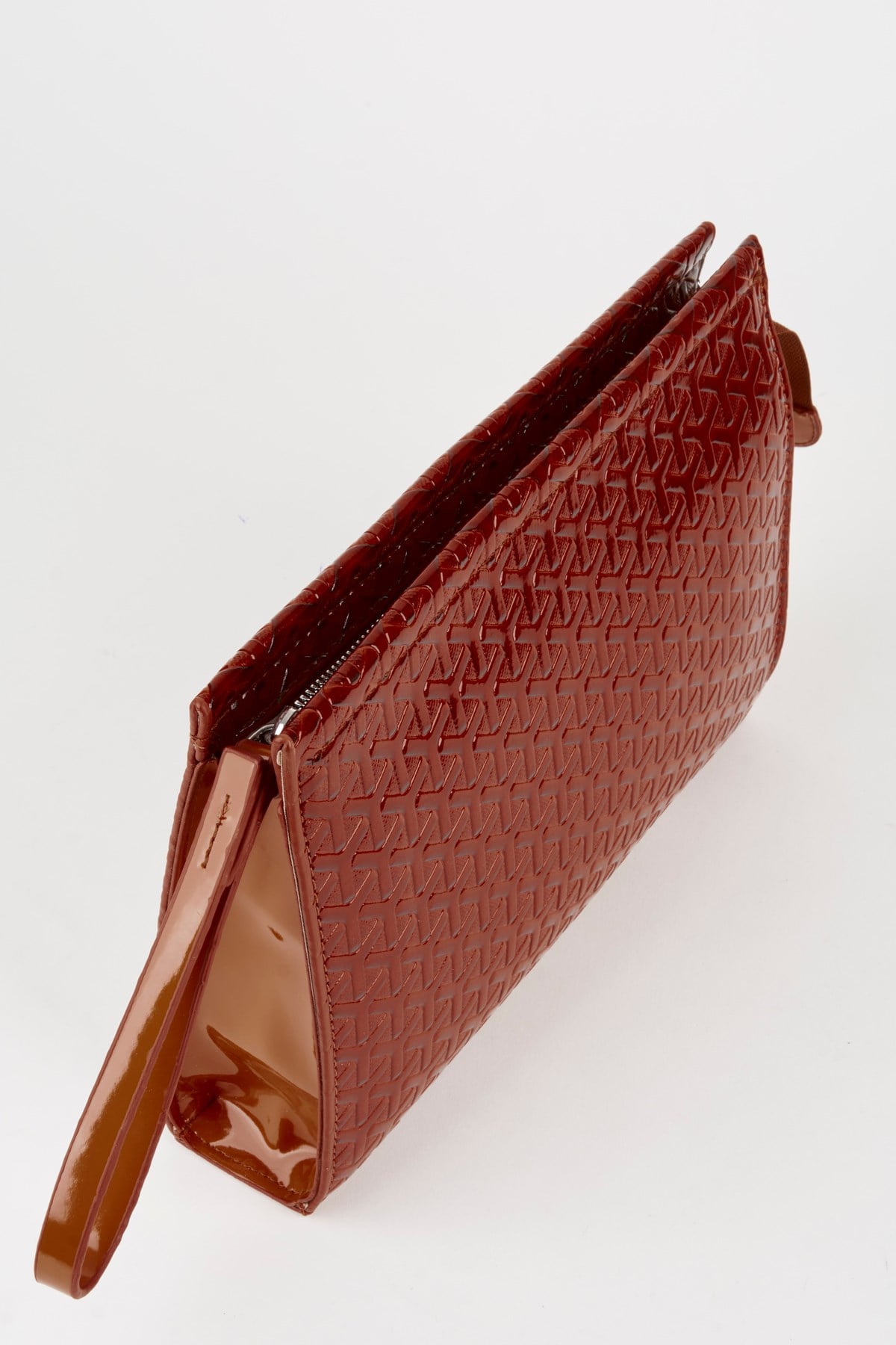 Kadın Petunya Dokulu Taba Astarlı Suni Deri Bilek Askılı Portföy El Ve Clutch Çanta
