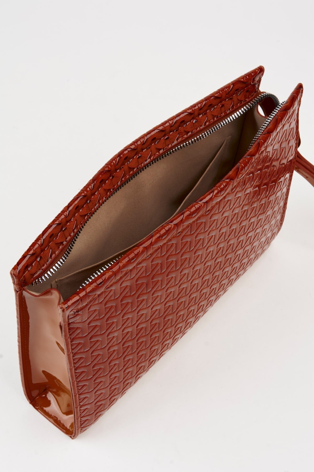 Kadın Petunya Dokulu Taba Astarlı Suni Deri Bilek Askılı Portföy El Ve Clutch Çanta