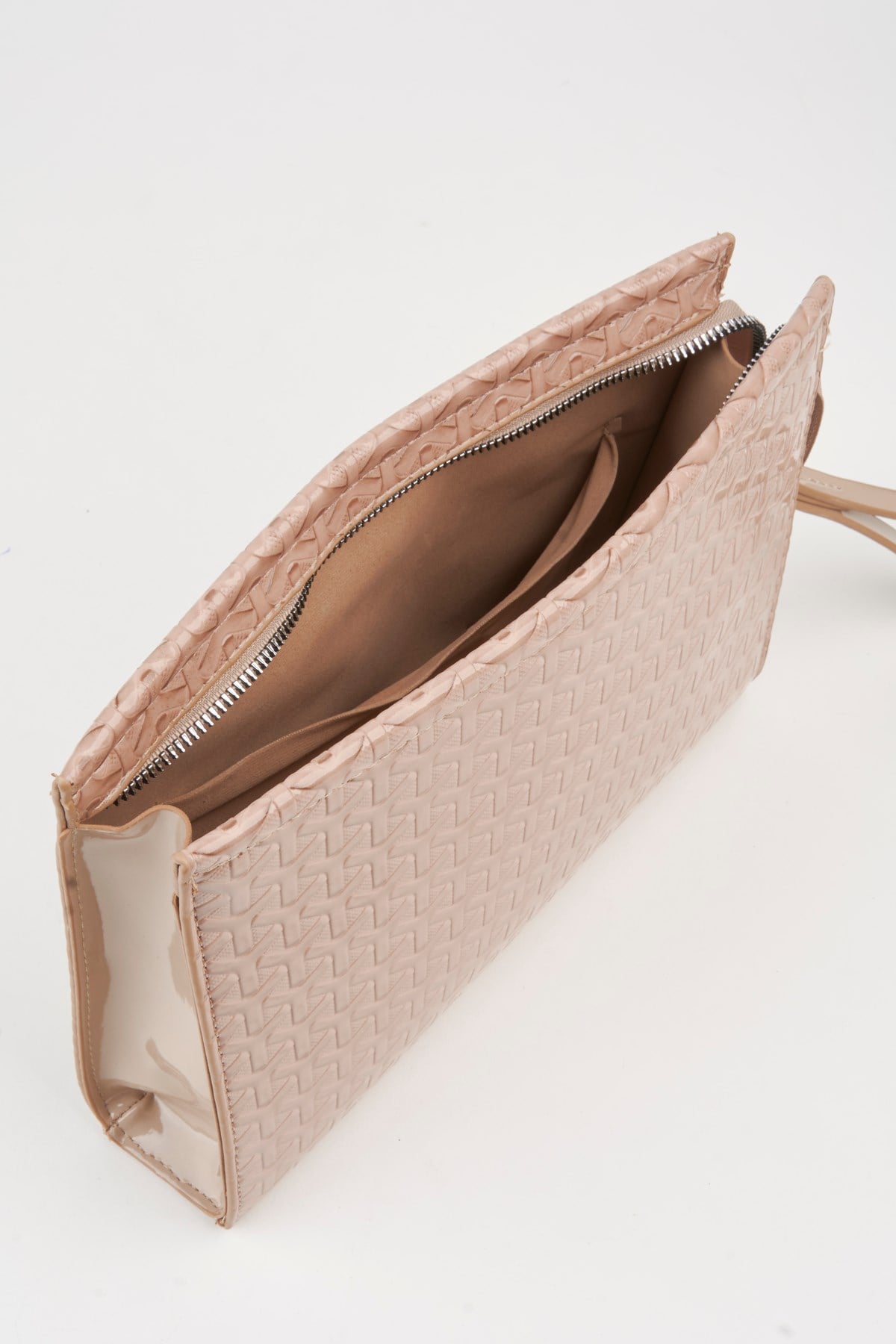 Kadın Petunya Dokulu Vizon Astarlı Suni Deri Bilek Askılı Portföy El Ve Clutch Çanta