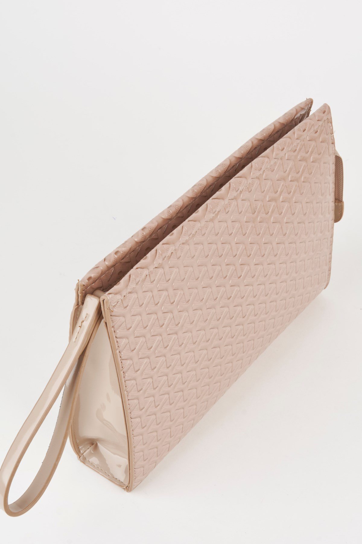Kadın Petunya Dokulu Vizon Astarlı Suni Deri Bilek Askılı Portföy El Ve Clutch Çanta