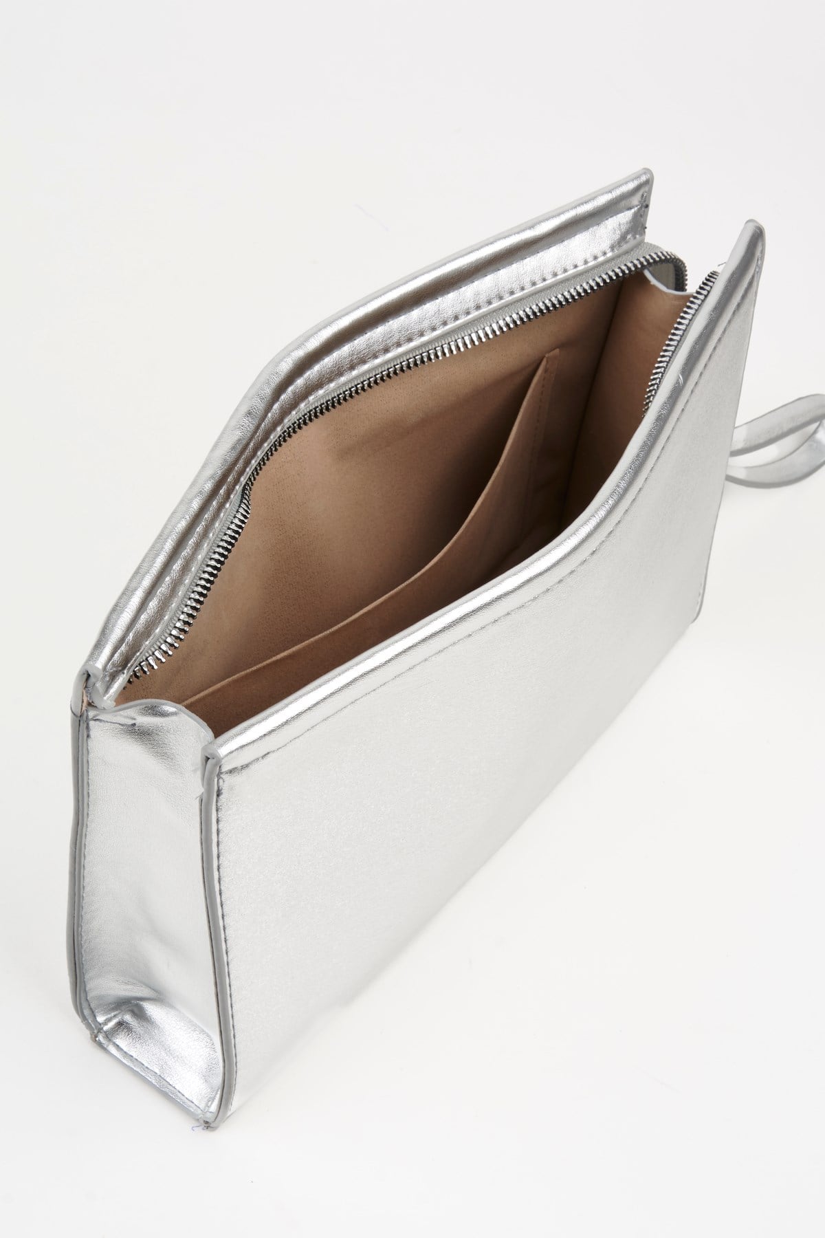 Kadın Petunya Gümüş Astarlı Suni Deri Bilek Askılı Portföy El Ve Clutch Çanta
