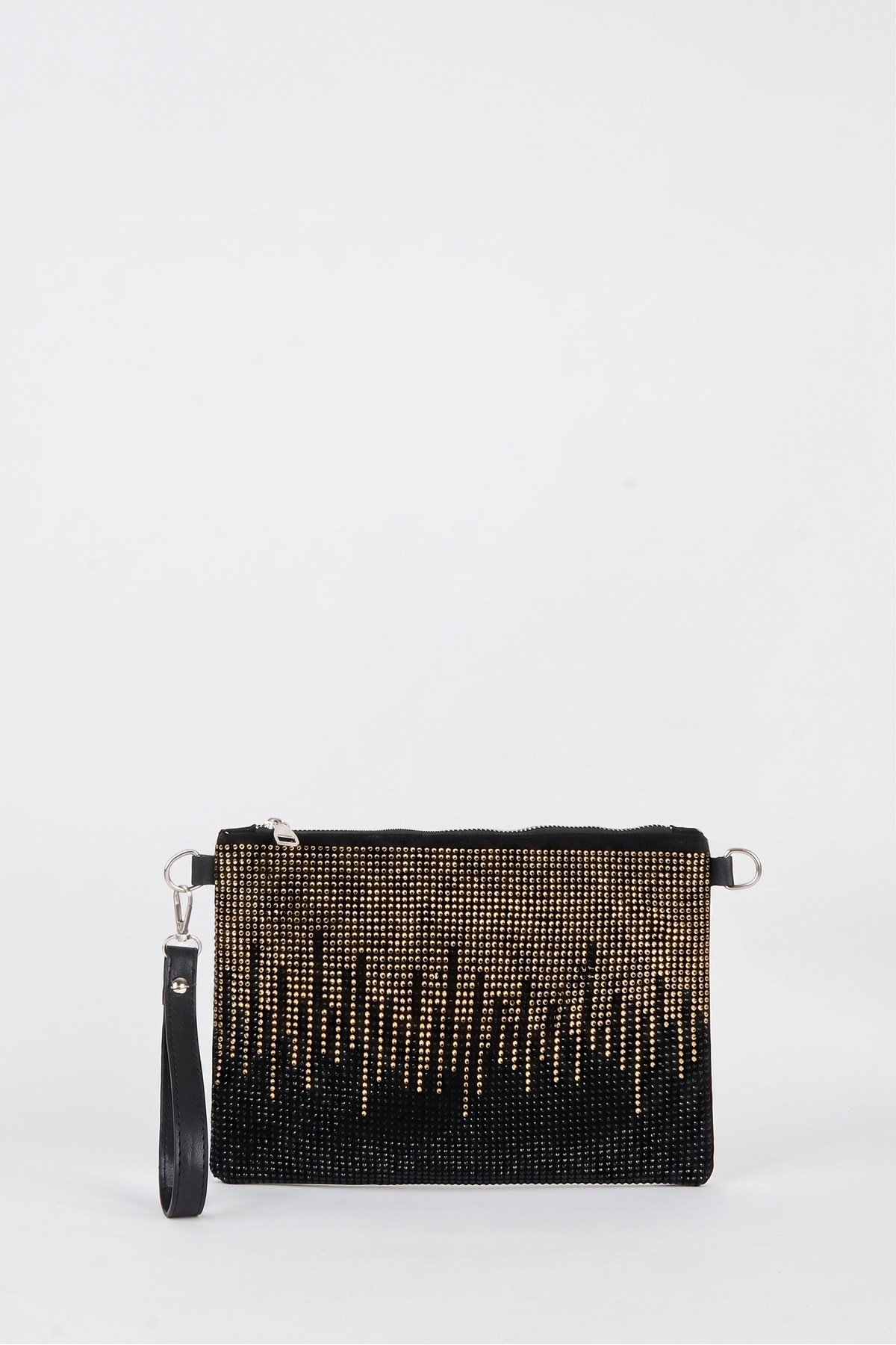 Kadın Şehir Silüeti Gold Taşlı Süet Bilek Askılı Ve Zincir Askılı Portföy El Ve Clutch Çanta