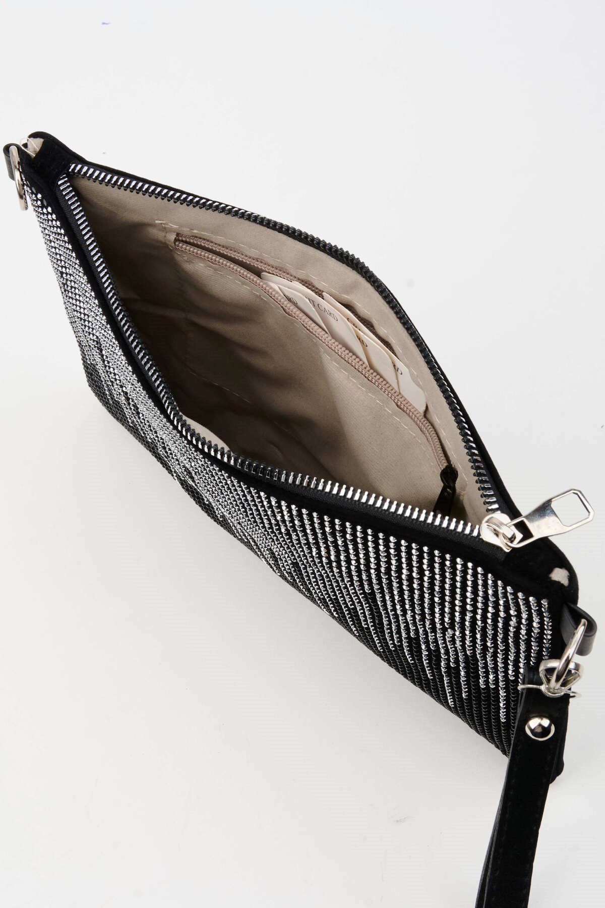 Kadın Şehir Silüeti Gümüş Taşlı Süet Bilek Askılı Ve Zincir Askılı Portföy El Ve Clutch Çanta