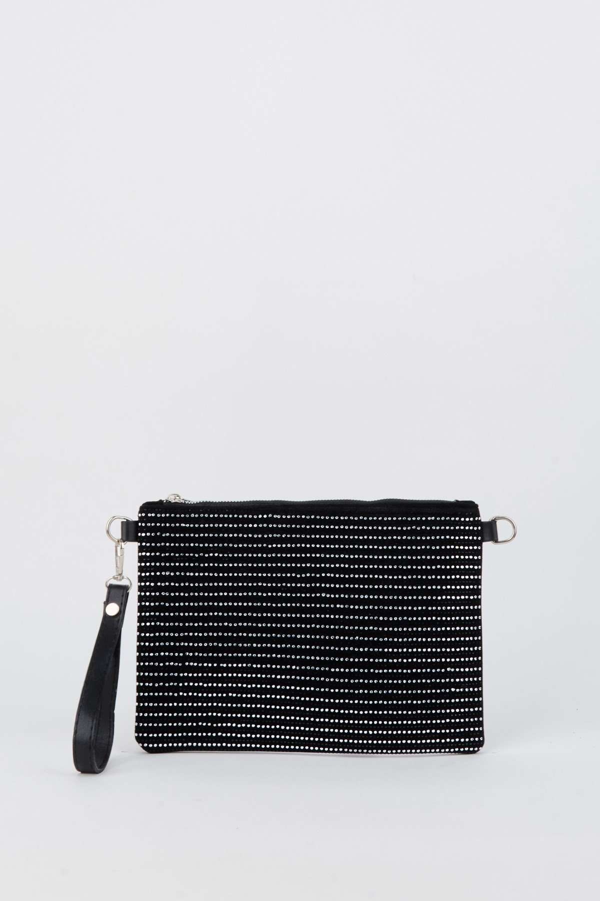 Kadın Sıralı Gümüş Taşlı Süet Bilek Askılı Ve Zincir Askılı Portföy El Ve Clutch Çanta