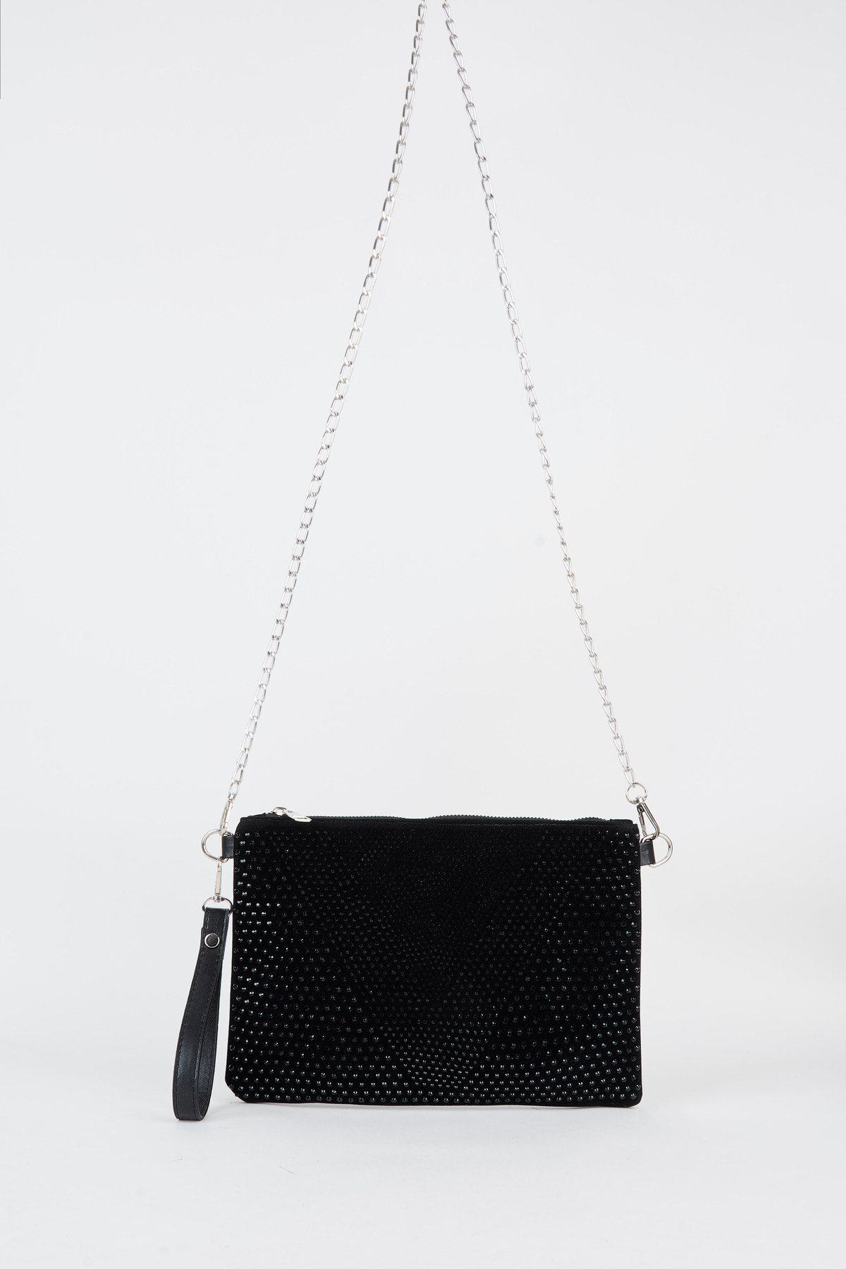 Kadın Siyah Taşlı Süet Bilek Askılı Ve Zincir Askılı Portföy El Ve Clutch Çanta