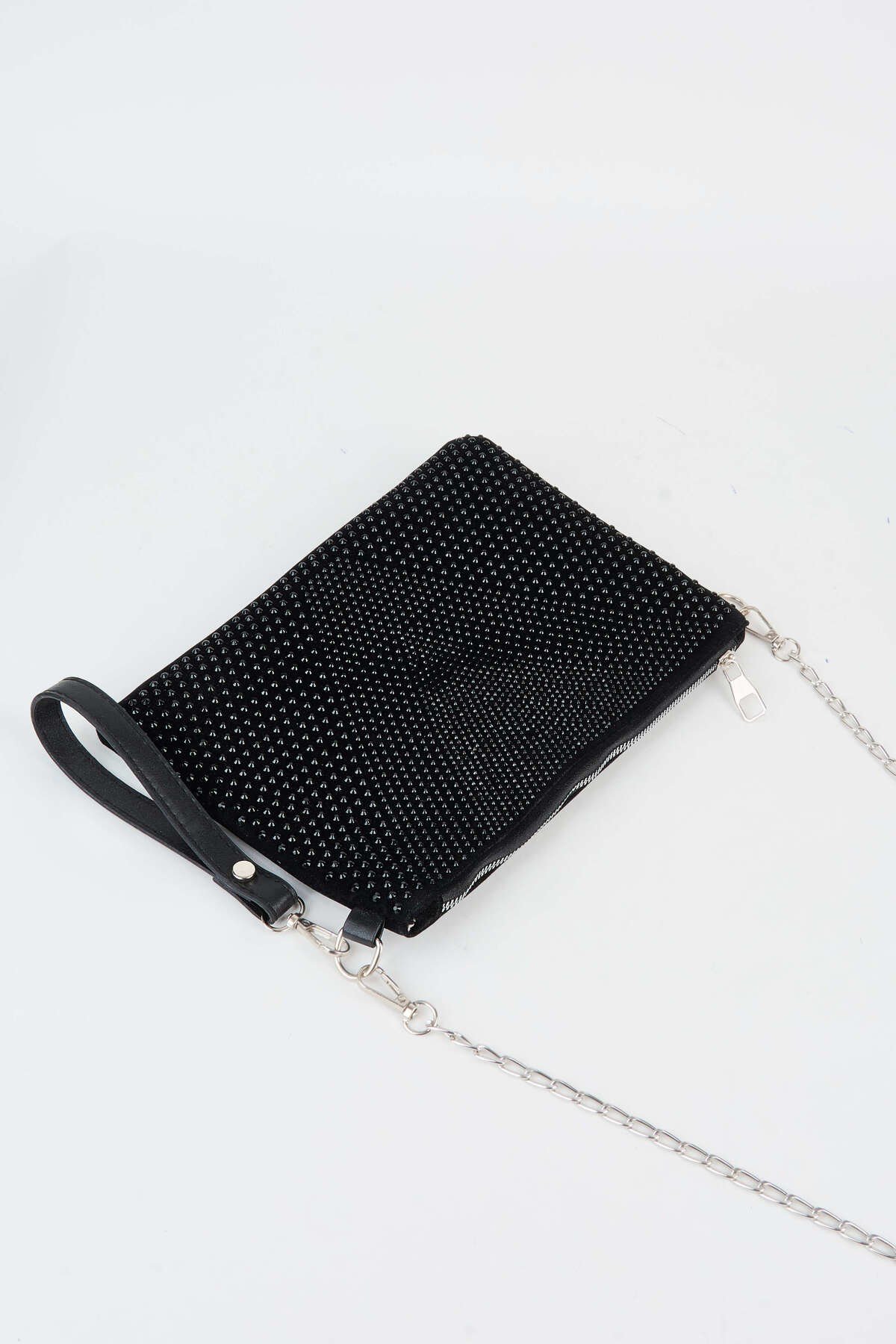 Kadın Siyah Taşlı Süet Bilek Askılı Ve Zincir Askılı Portföy El Ve Clutch Çanta