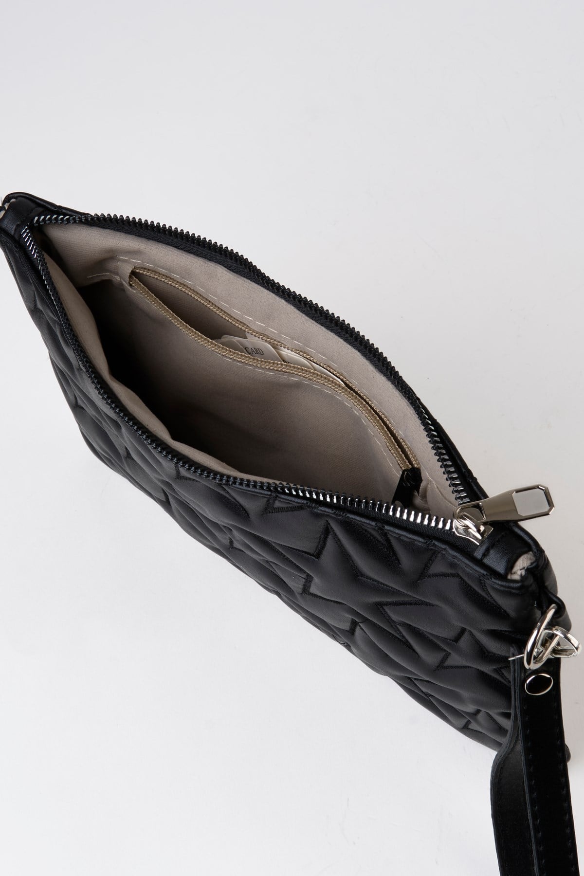Kadın Siyah Yıldız Nakışlı Suni Deri Bilek Ve Zincir Askılı Portföy El Ve Clutch Çanta