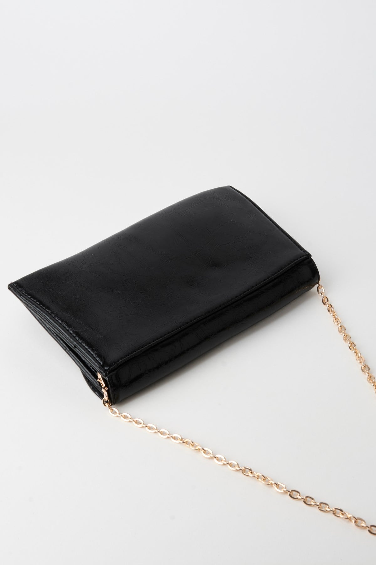 Kadın Siyah Zarf Tasarım 2 Bölmeli Mini Zincir Askılı Çıt Çıt Kapama Clutch Ve El Çantası