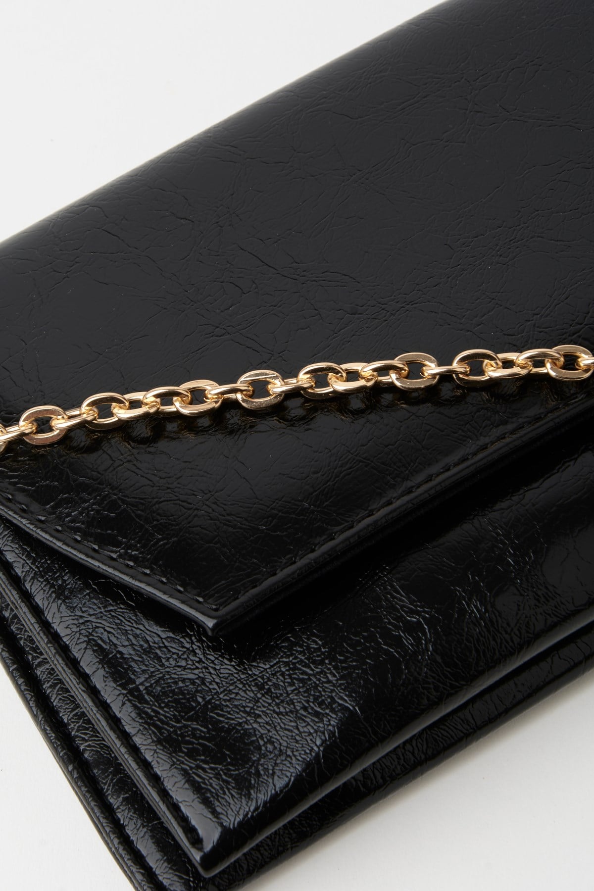 Kadın Siyah Zarf Tasarım 2 Bölmeli Mini Zincir Askılı Çıt Çıt Kapama Clutch Ve El Çantası