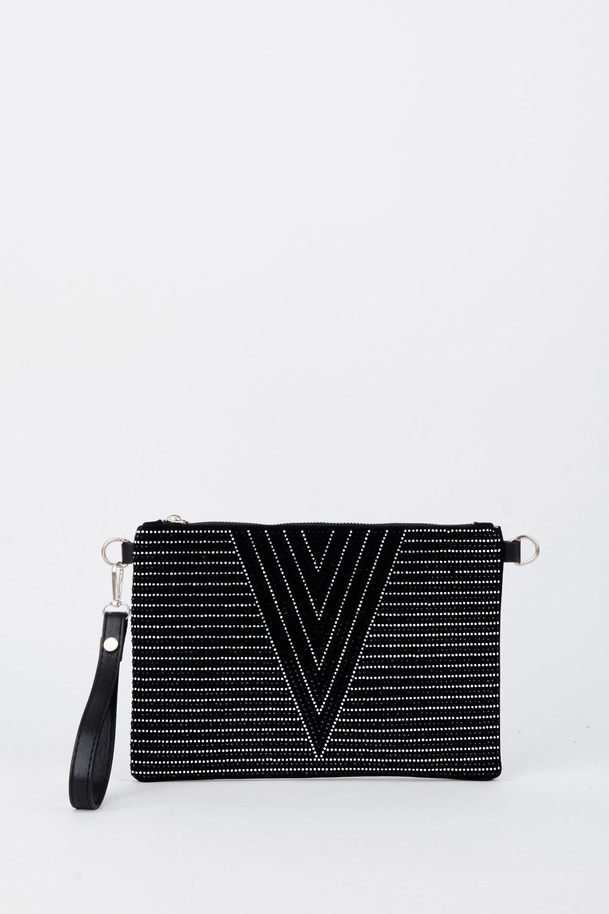 Kadın V Gümüş Taşlı Süet Bilek Askılı Ve Zincir Askılı Portföy El Ve Clutch Çanta