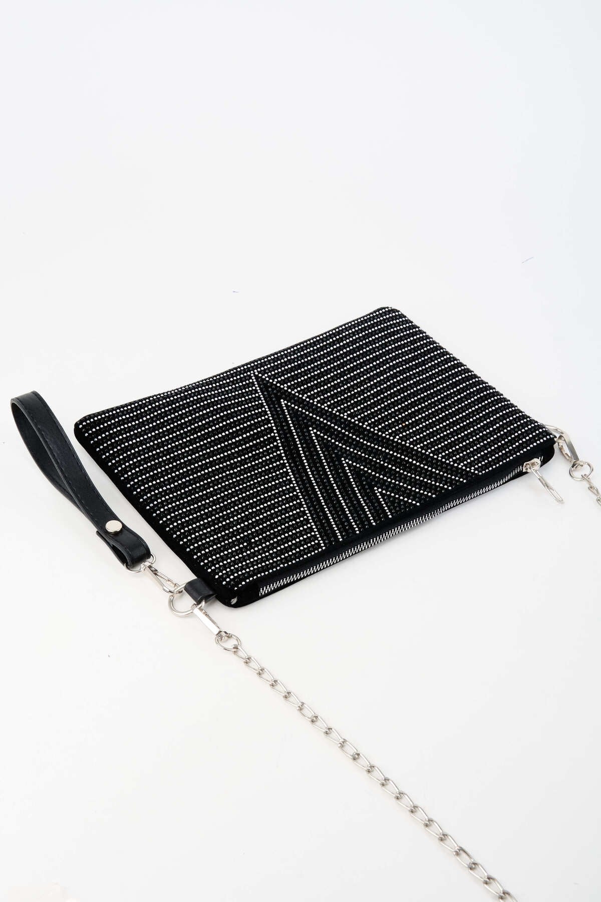Kadın V Gümüş Taşlı Süet Bilek Askılı Ve Zincir Askılı Portföy El Ve Clutch Çanta