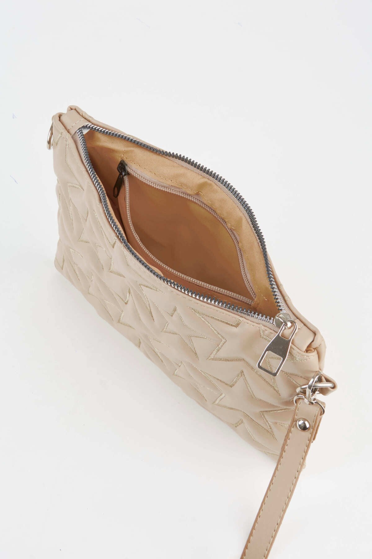 Kadın Vizon Yıldız Nakışlı Suni Deri Bilek Ve Zincir Askılı Portföy El Ve Clutch Çanta