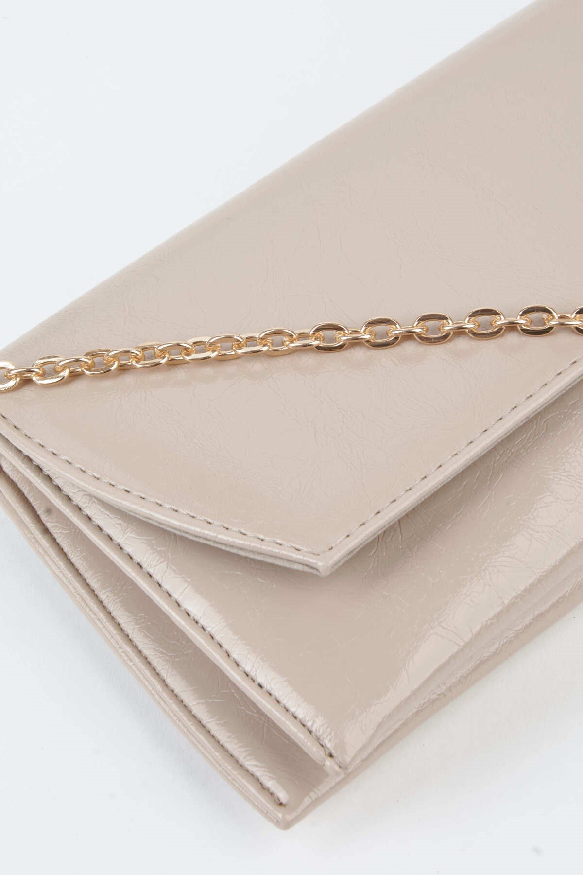 Kadın Vizon Zarf Tasarım 2 Bölmeli Mini Zincir Askılı Çıt Çıt Kapama Clutch Ve El Çantası