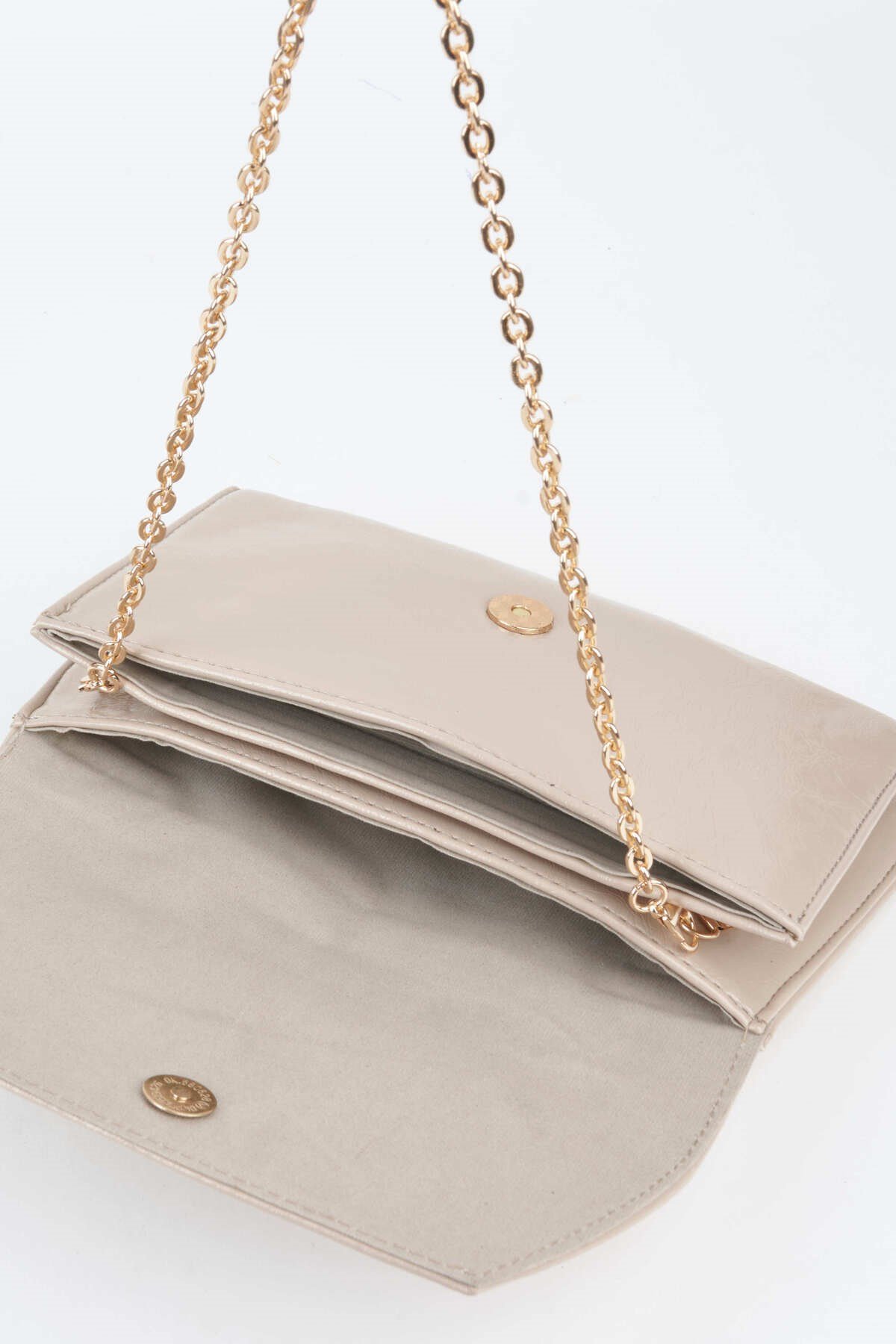 Kadın Vizon Zarf Tasarım 2 Bölmeli Mini Zincir Askılı Çıt Çıt Kapama Clutch Ve El Çantası