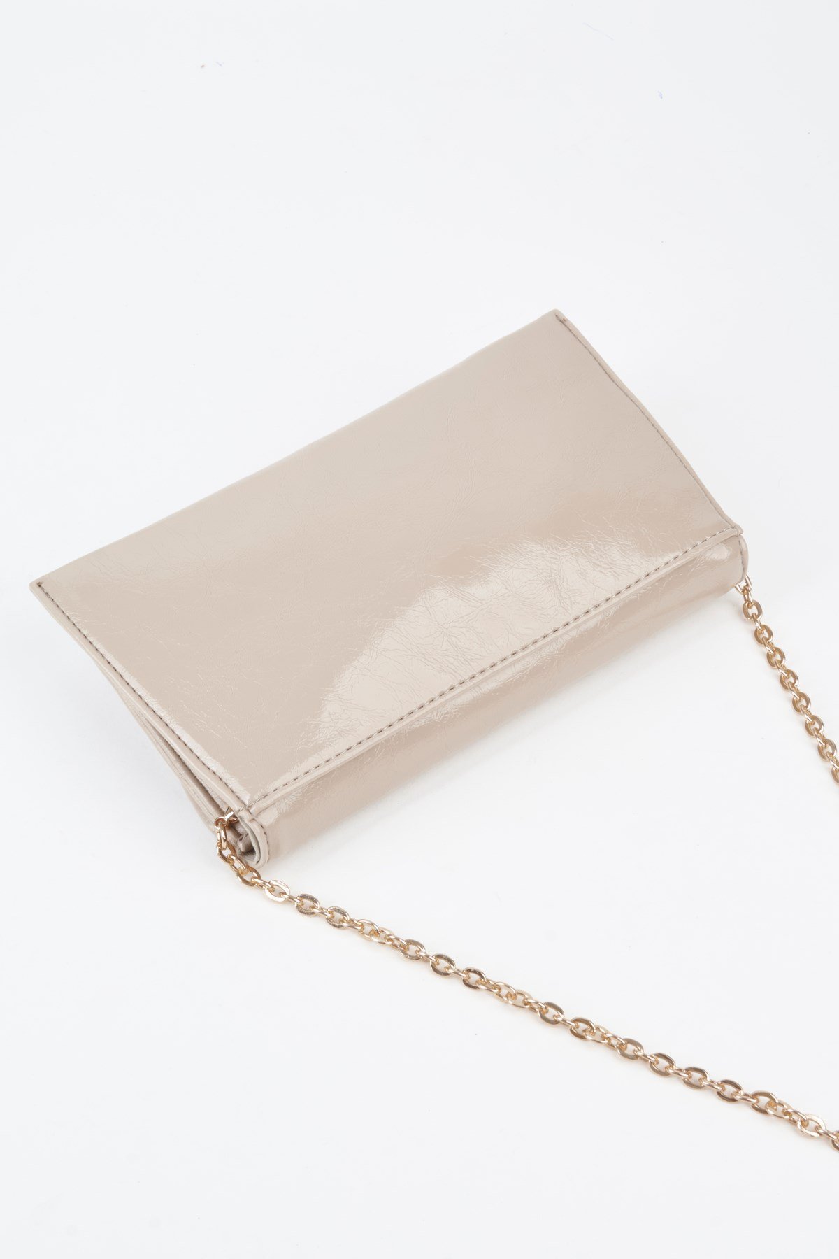 Kadın Vizon Zarf Tasarım 2 Bölmeli Mini Zincir Askılı Çıt Çıt Kapama Clutch Ve El Çantası