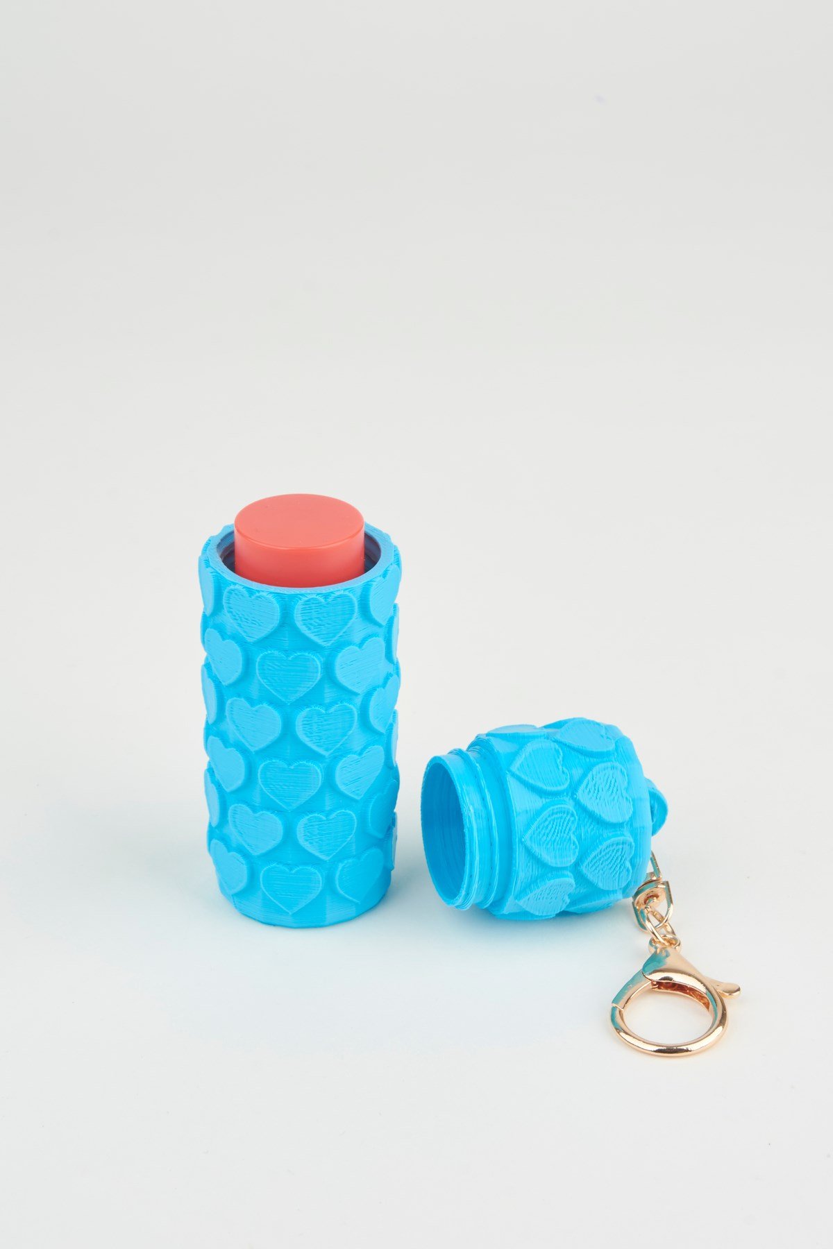 Kalp Desenli Bebe Mavi Ruj Lip Gloss Kılıfı 3D Baskı Charm Çanta Aksesuarı Anahtarlık