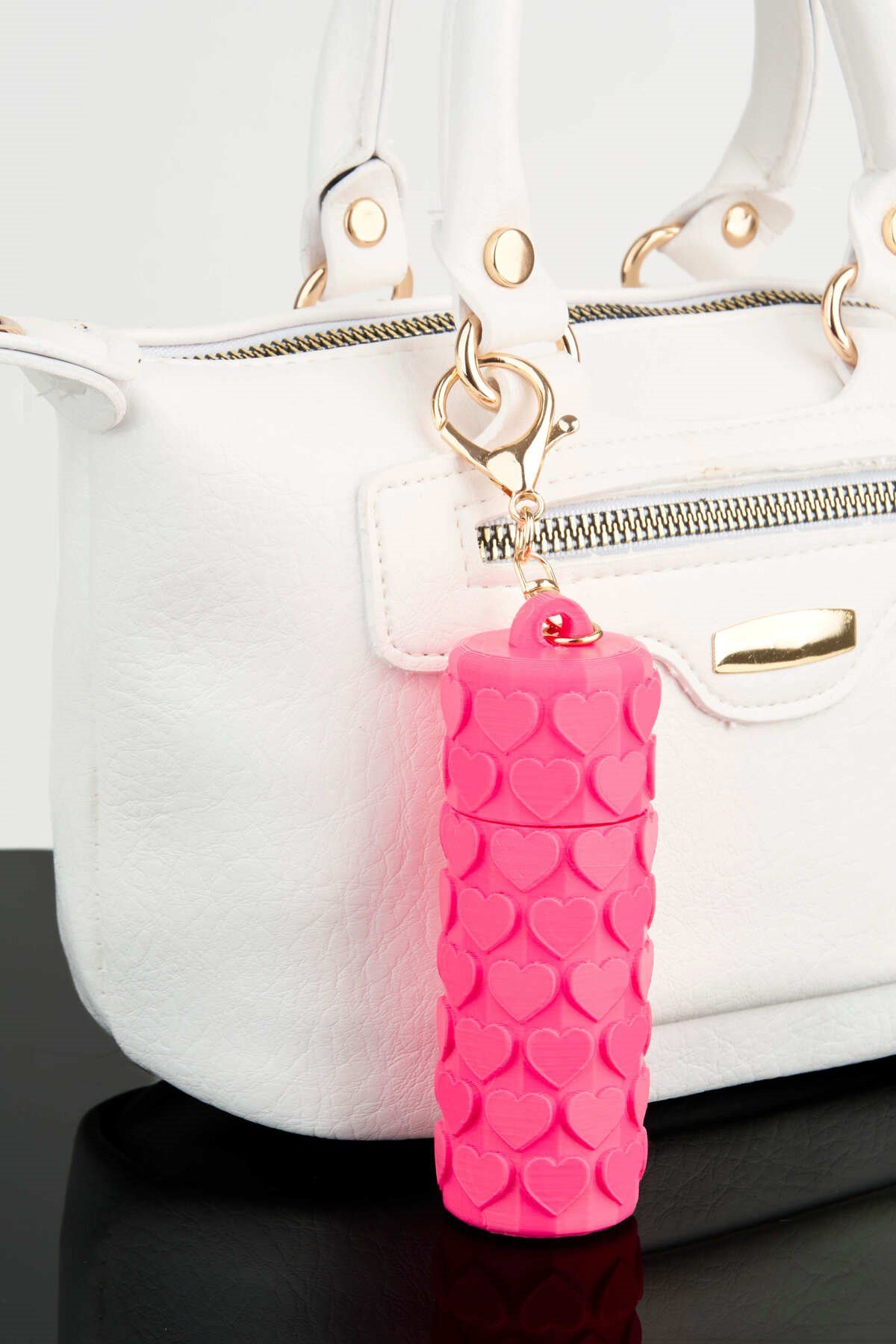 Kalp Desenli Pembe Ruj Lip Gloss Kılıfı 3D Baskı Charm Çanta Aksesuarı Anahtarlık