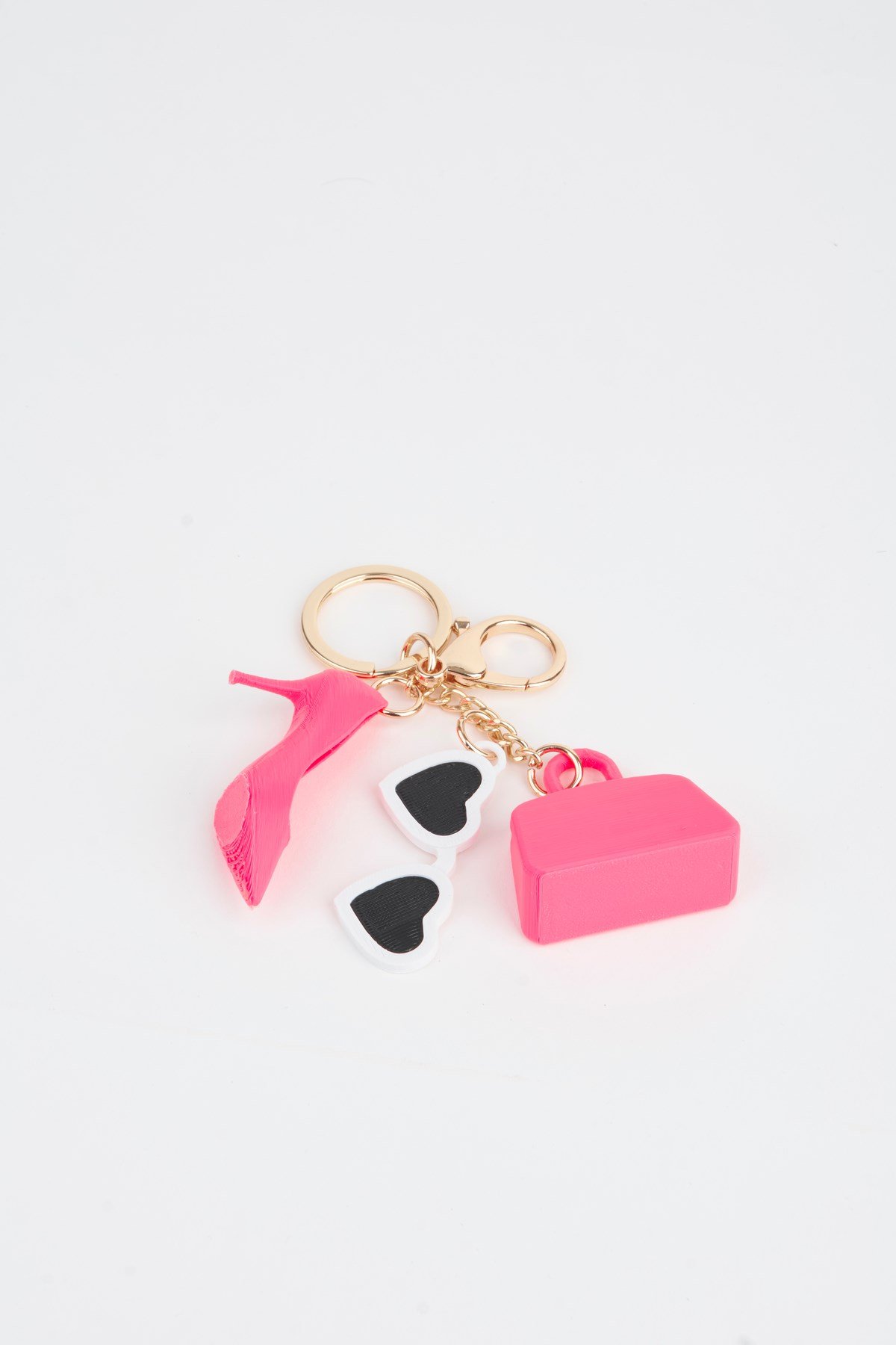 Pembe Mini Figürlü 3D Baskı Charm Çanta Aksesuarı Anahtarlık